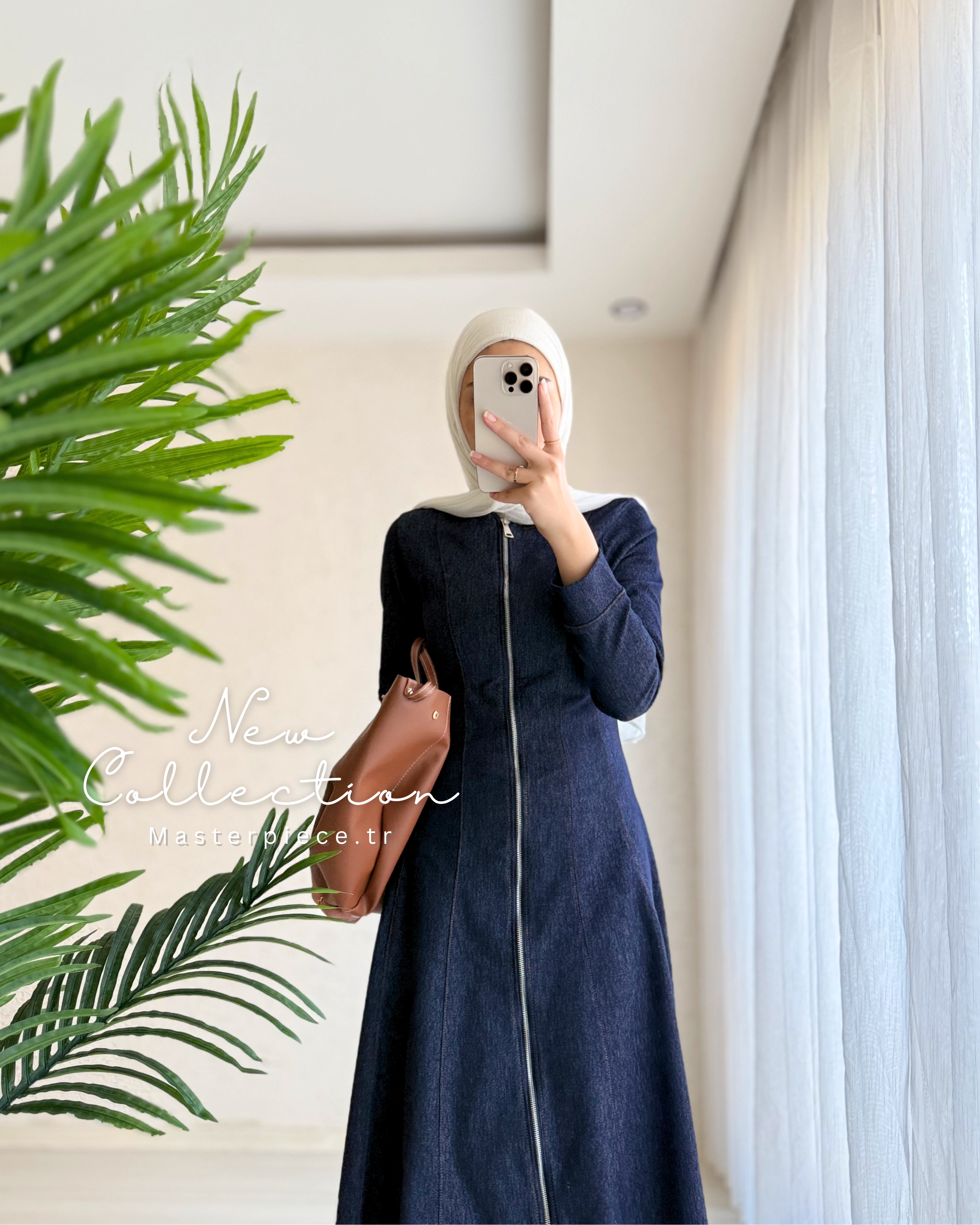Fermuarlı Denim Elbise