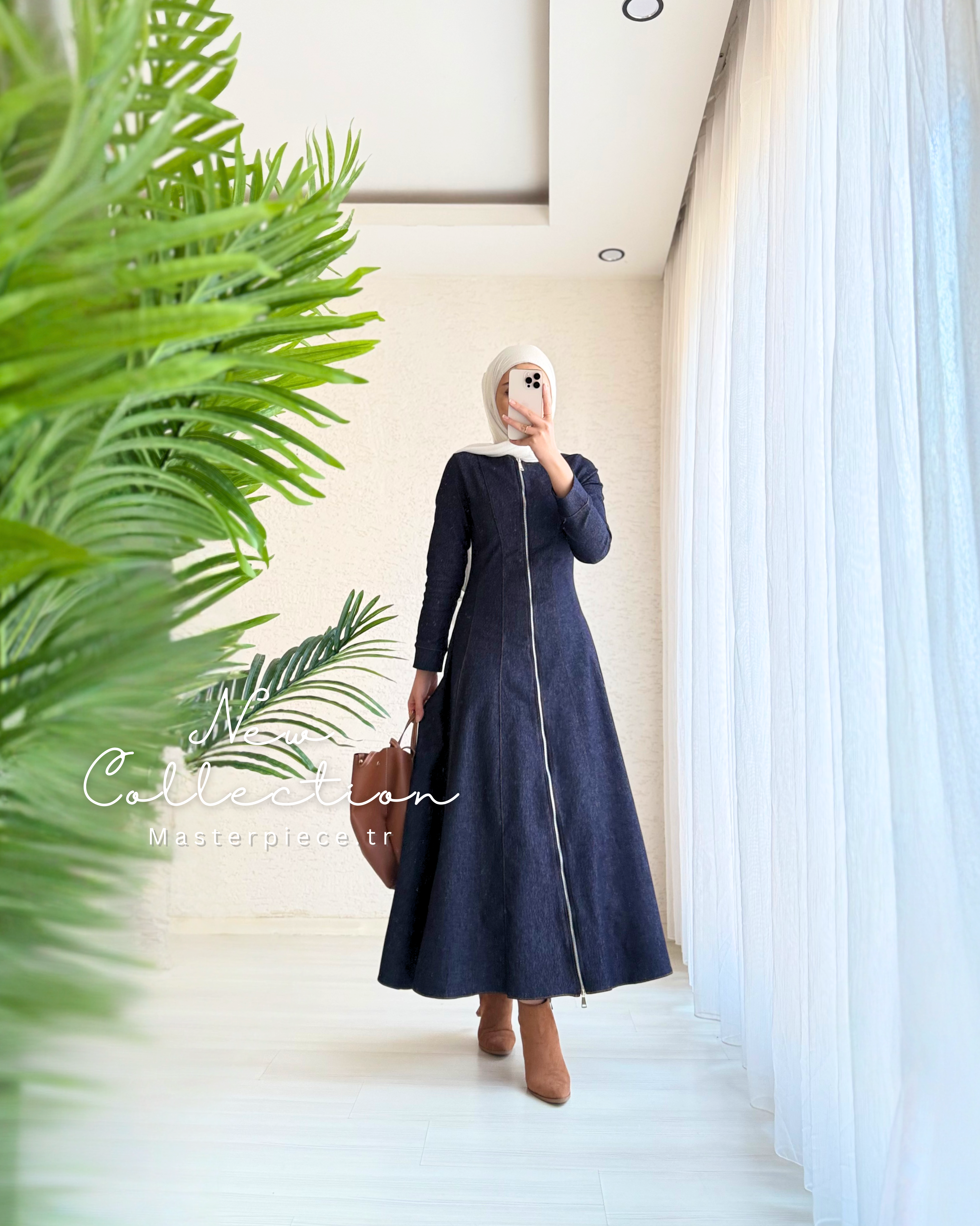 Fermuarlı Denim Elbise