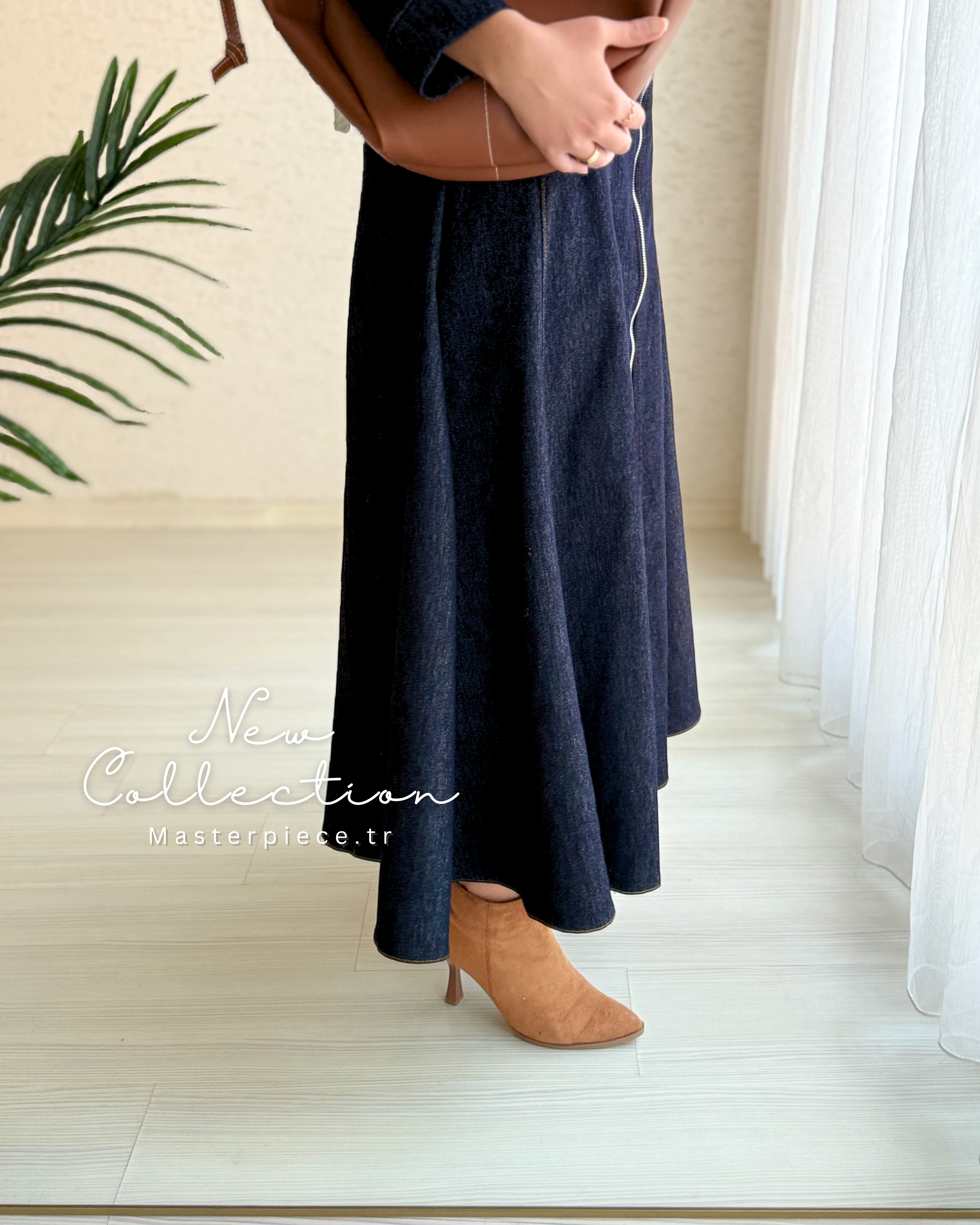 Fermuarlı Denim Elbise
