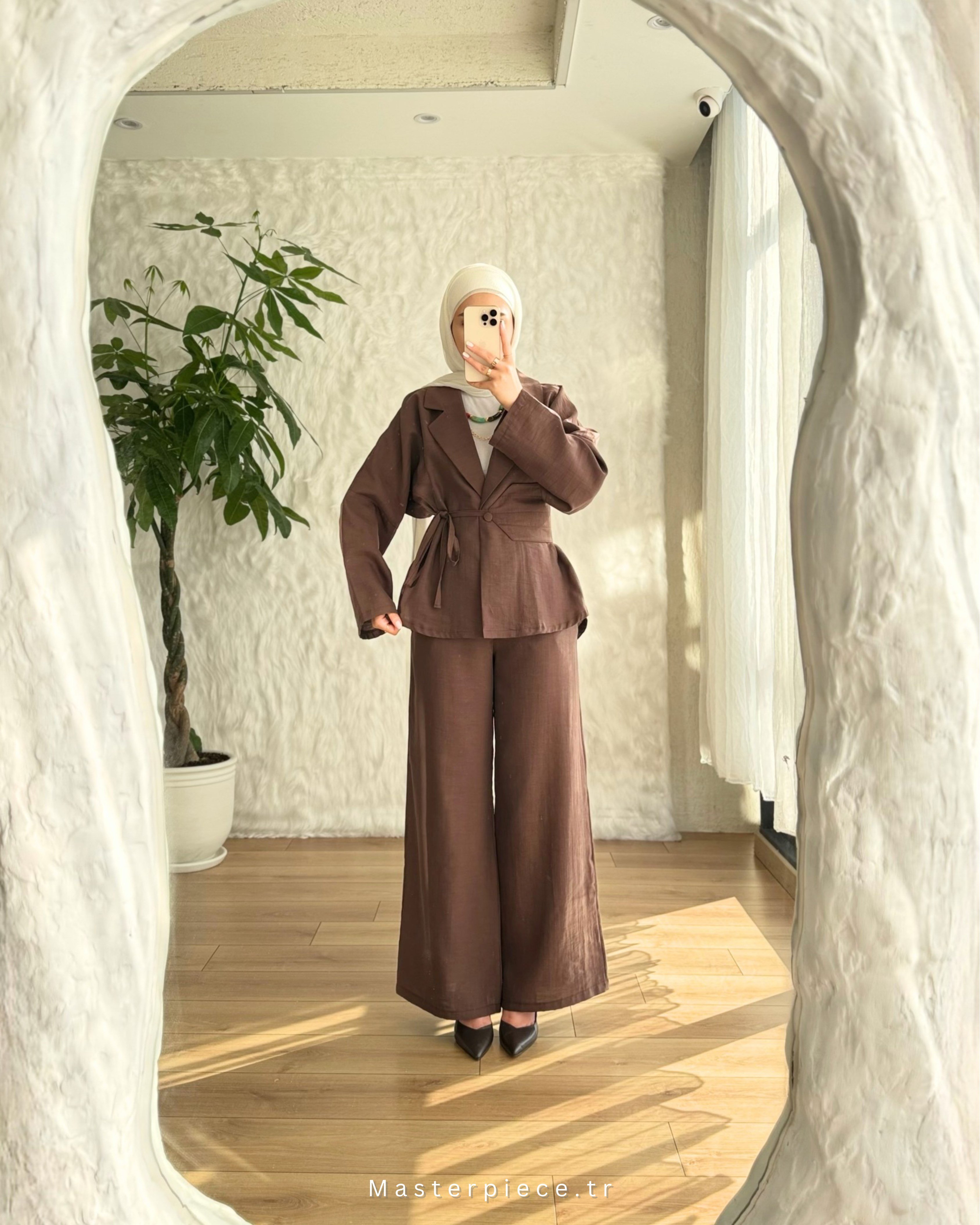 Geniş kemerli takım tensel keten
