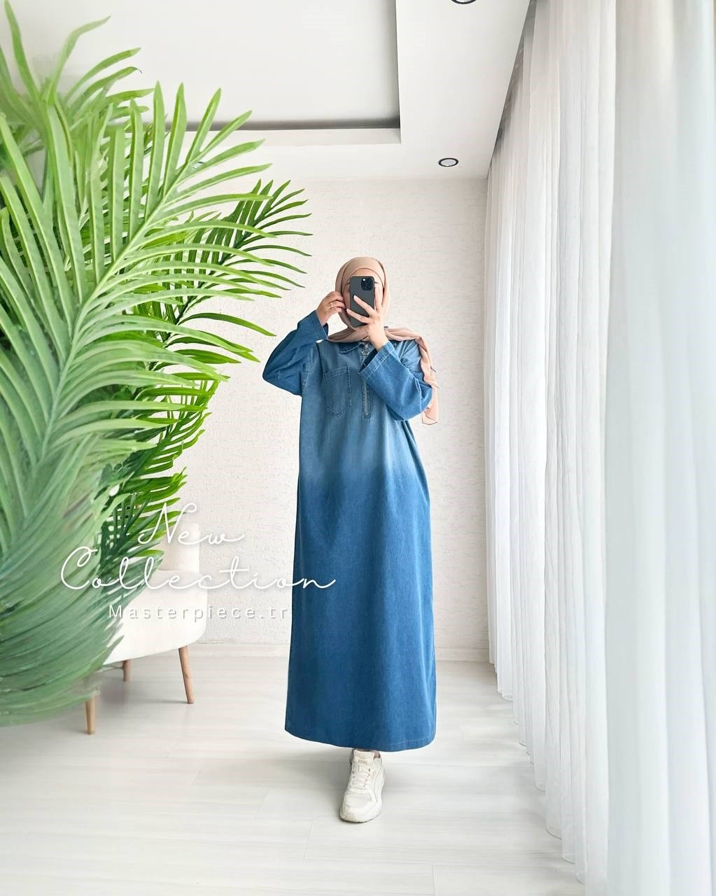 Su Yıkamalı Denim Elbise