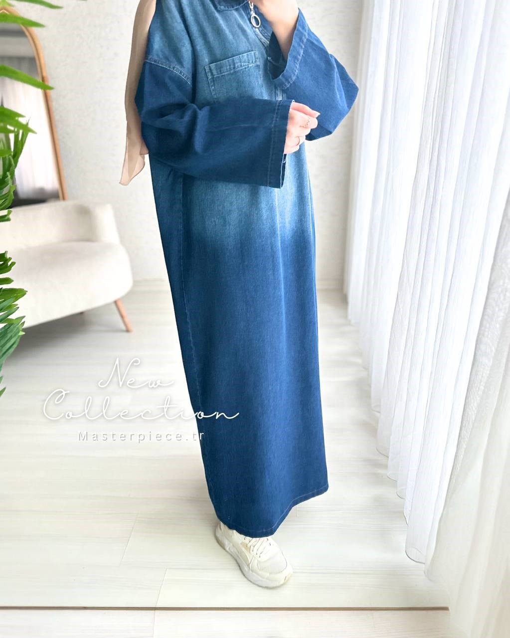 Su Yıkamalı Denim Elbise
