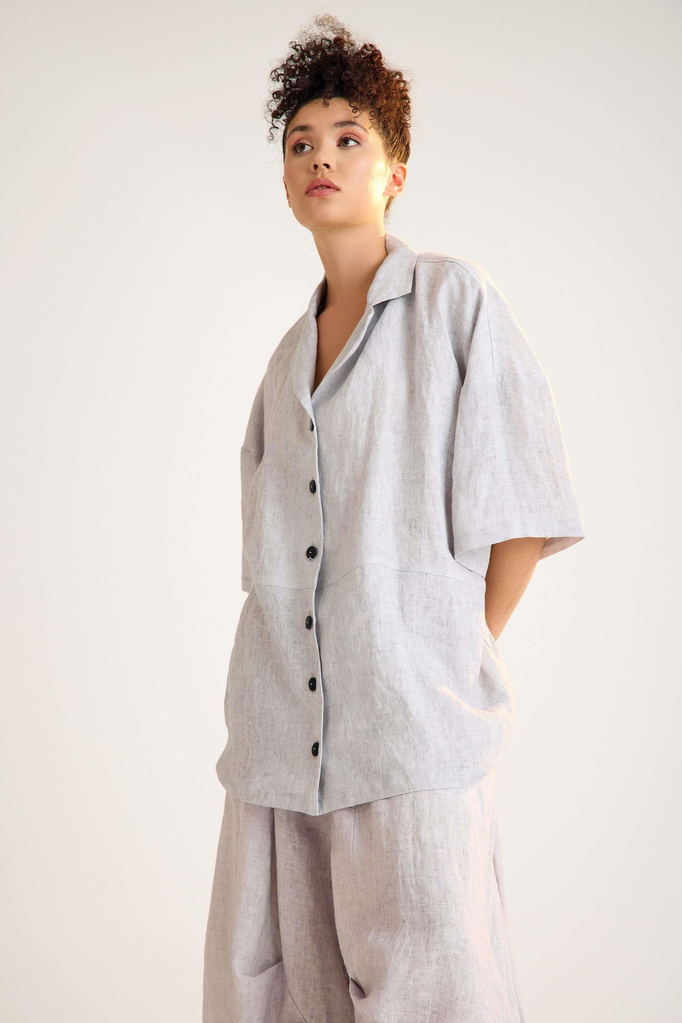 Gray Oversize Linen Shirt