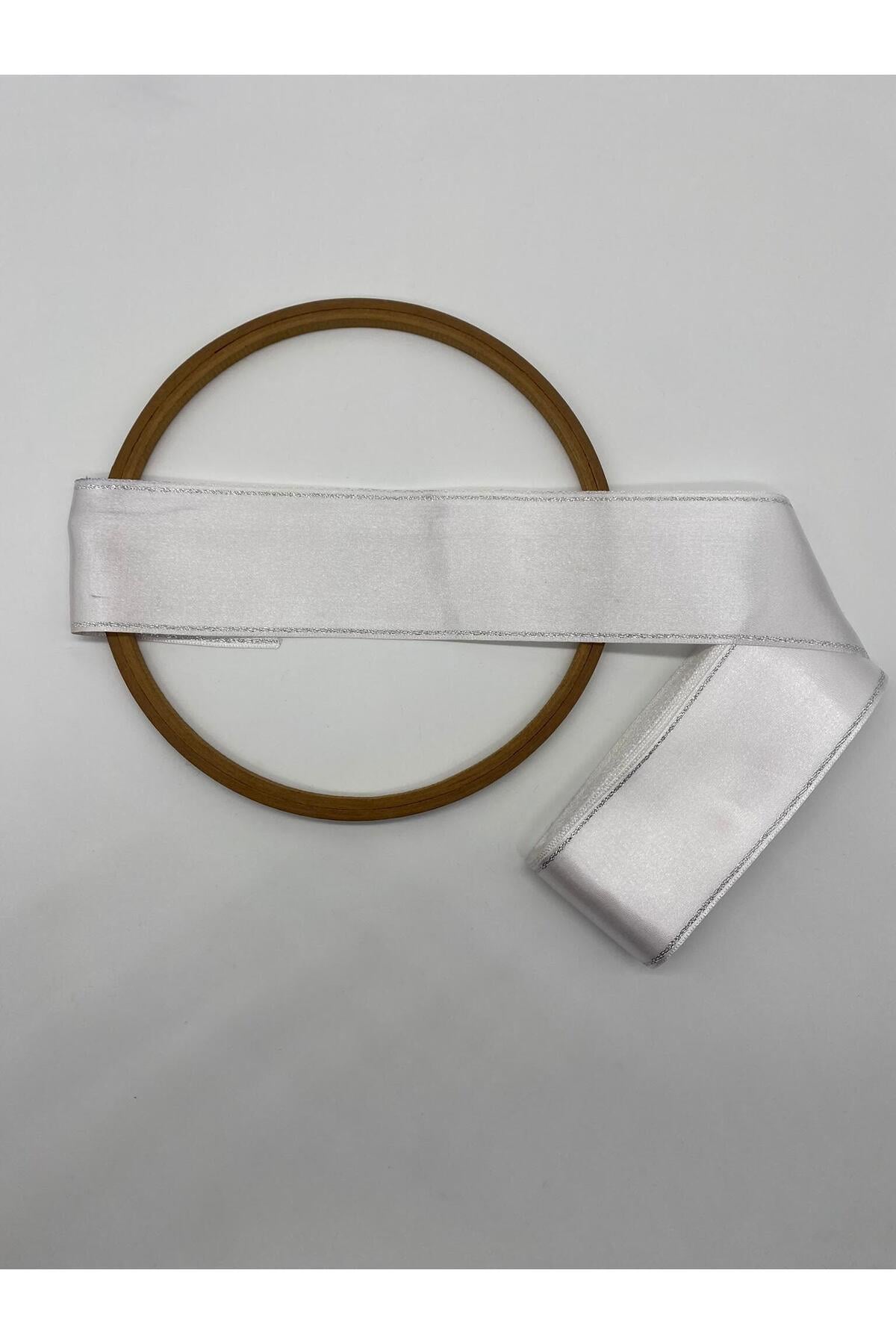 Beyaz-Gümüş Simli Saten Kurdele 6 cm 10 Metre Takı Kurdelesi,Geniş ,Bohça-Dekor Kurdela
