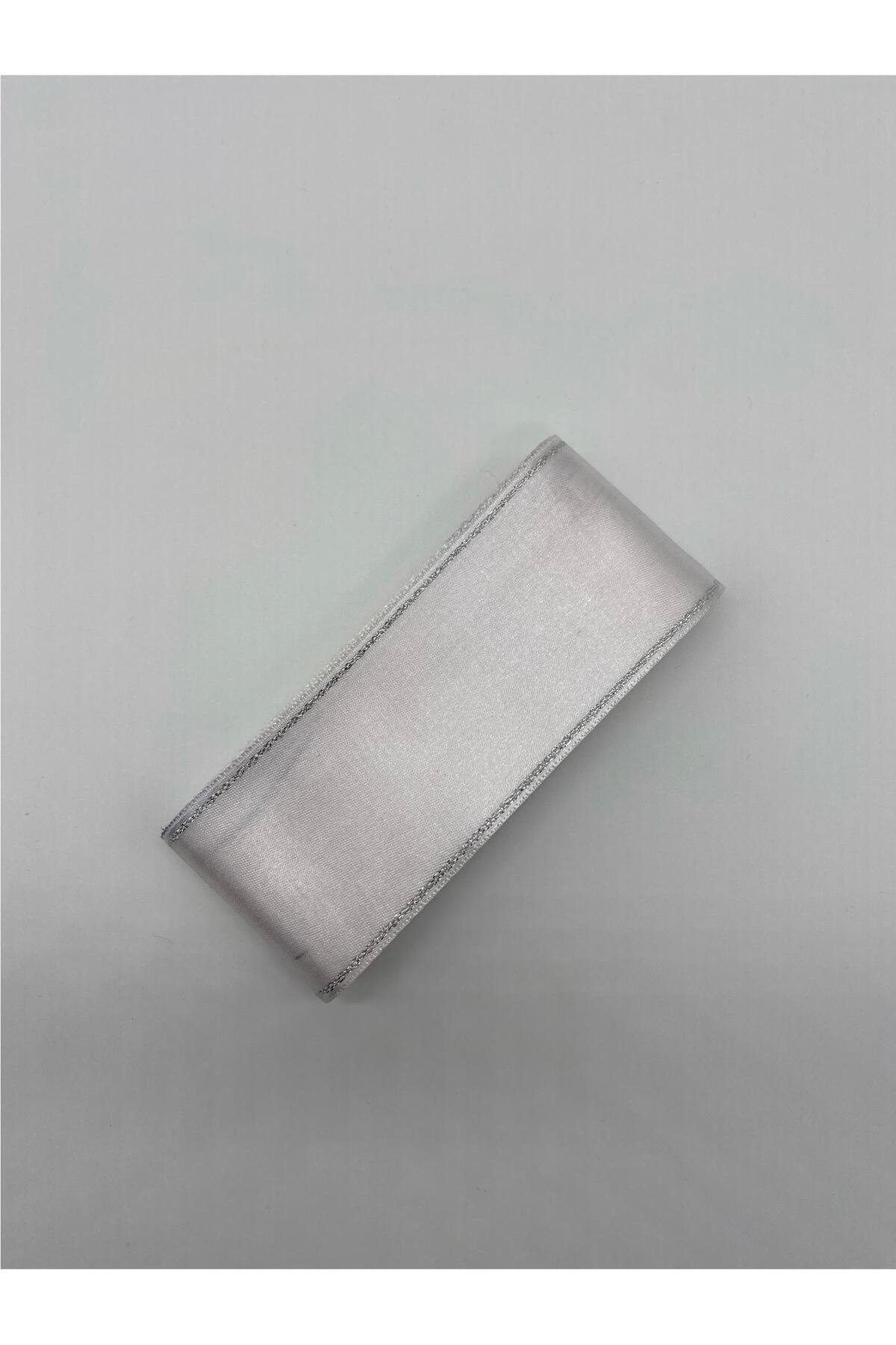 Beyaz-Gümüş Simli Saten Kurdele 6 cm 10 Metre Takı Kurdelesi,Geniş ,Bohça-Dekor Kurdela