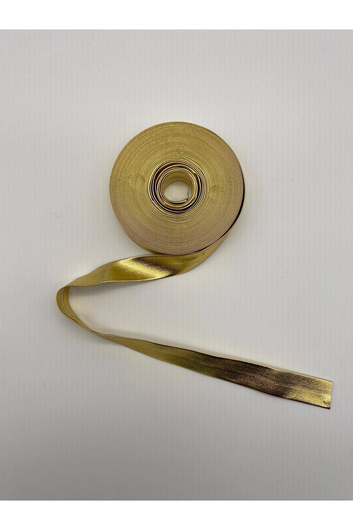 Sim Deri Biye Gold 10 Metre Uzunluk- 2 cm Genişlik - Verev Katlı Sim Deri Biye 10 Metre