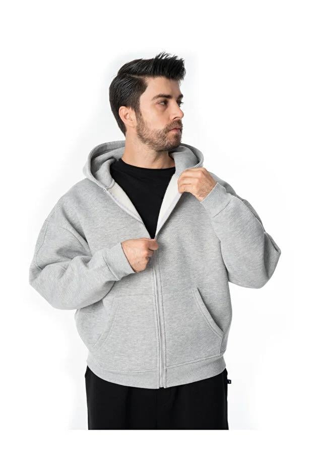 Timshel Metal Fermuarlı Kapüşonlu Erkek Sweatshirt – Oversize Zip Hoodie Grimelanj