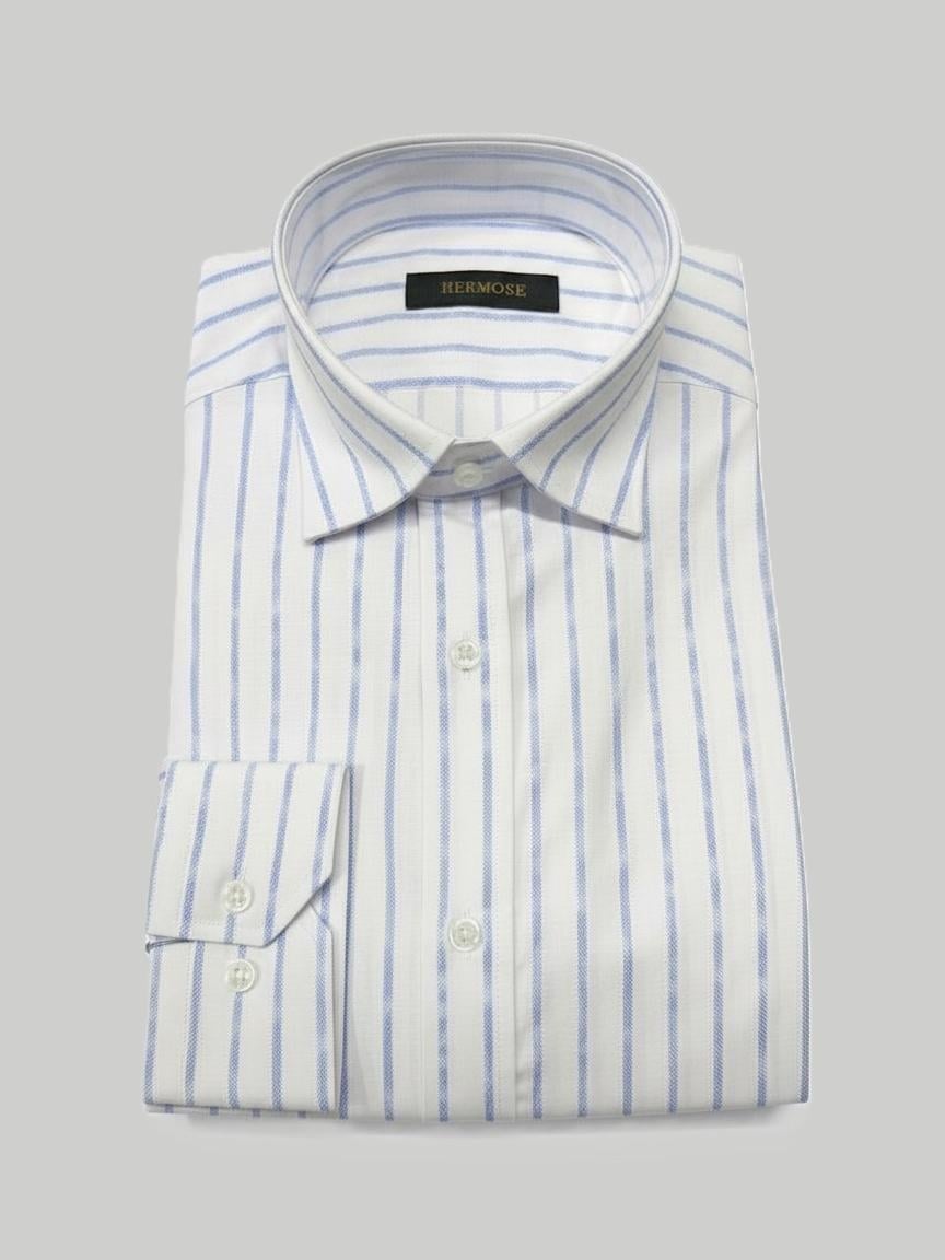 Hermose Beyaz Mavi Çizgili Modern Fit Erkek Gömlek