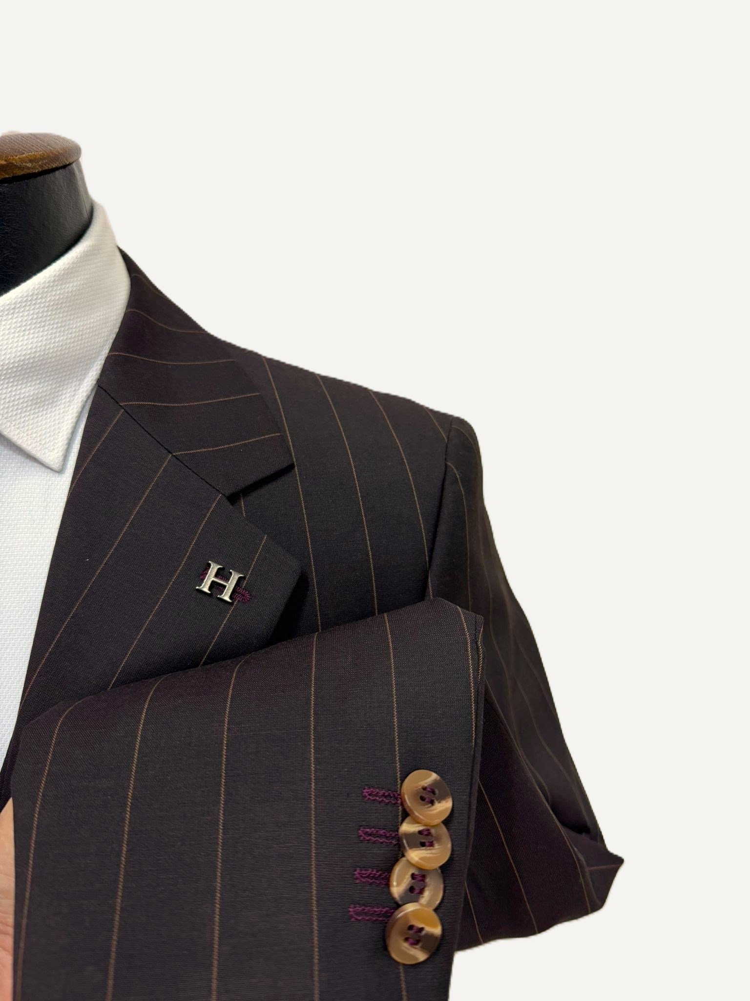 Hermose Bordo Çizgili Modern Fit Yelekli Takım Elbise