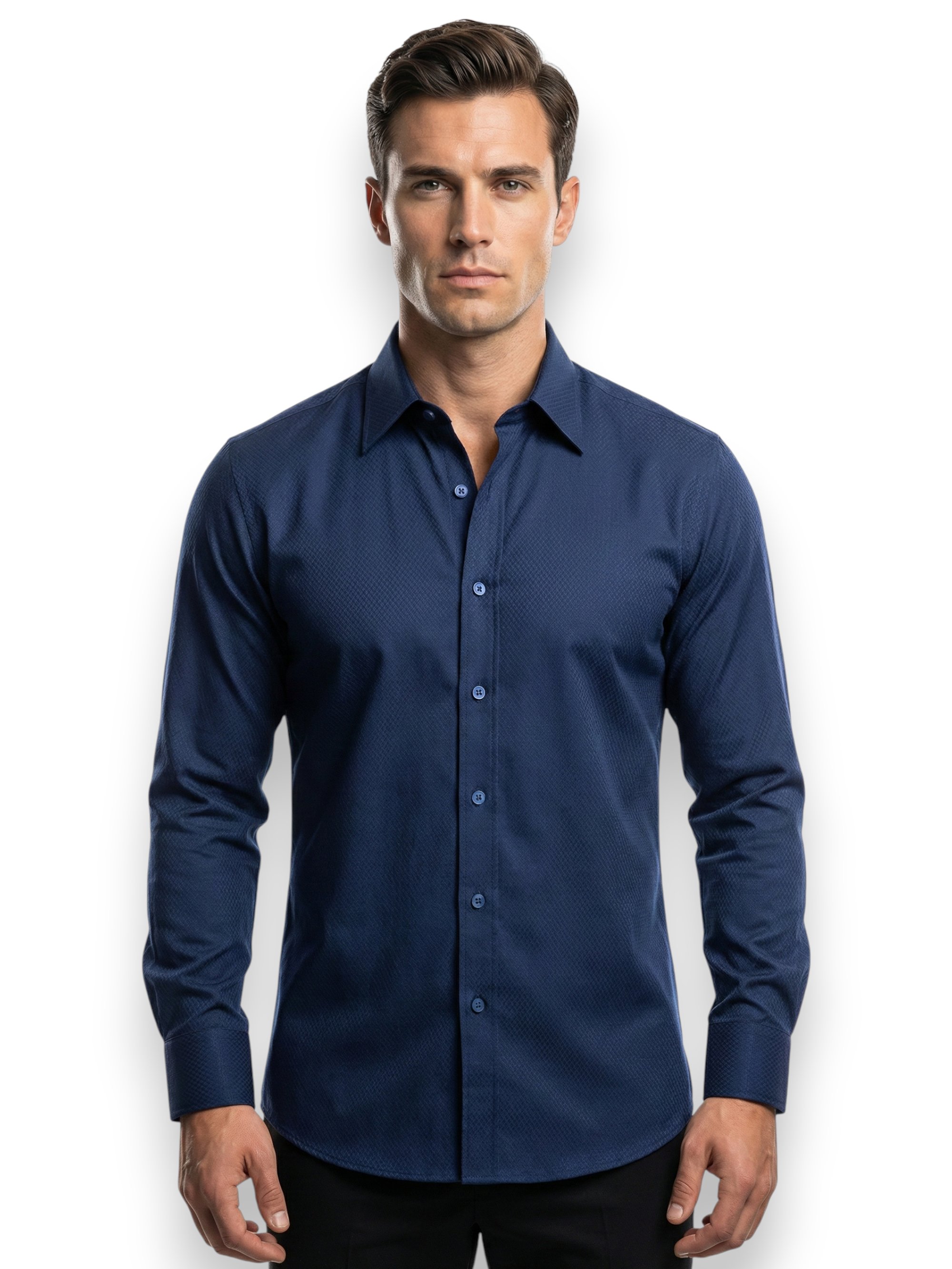Hermose Lacivert Dokulu Modern Fit Erkek Gömlek