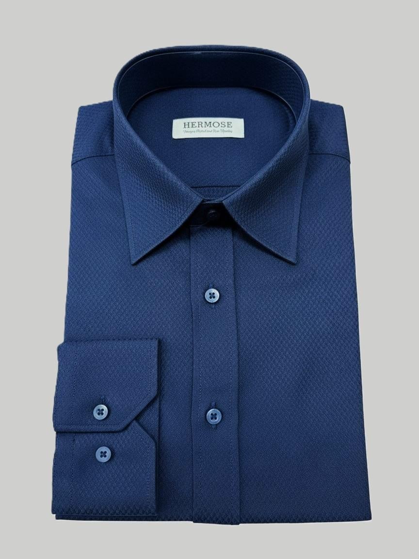 Hermose Lacivert Dokulu Modern Fit Erkek Gömlek