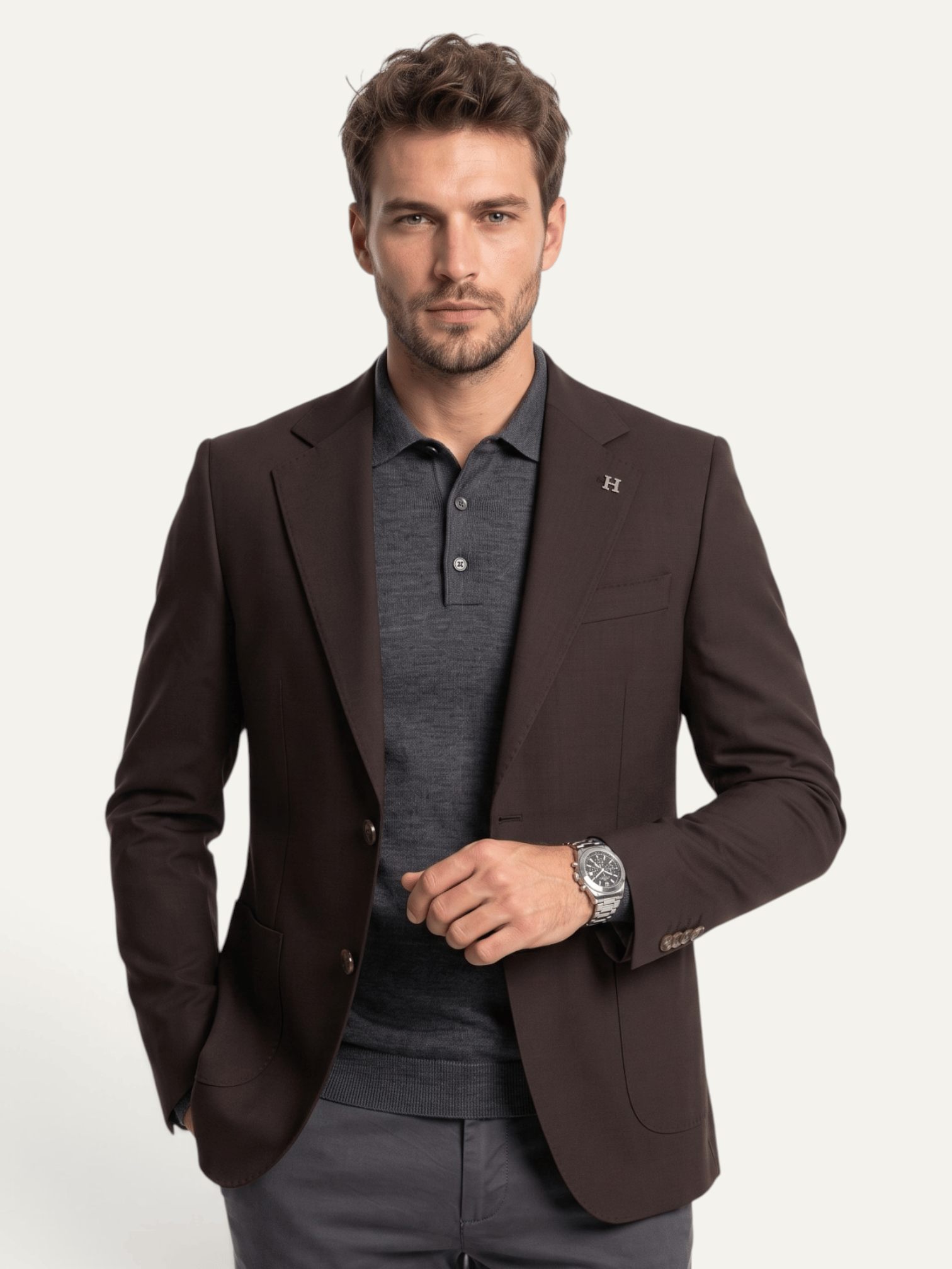 Kahverengi Ultra Lite Mono Yaka Ceket