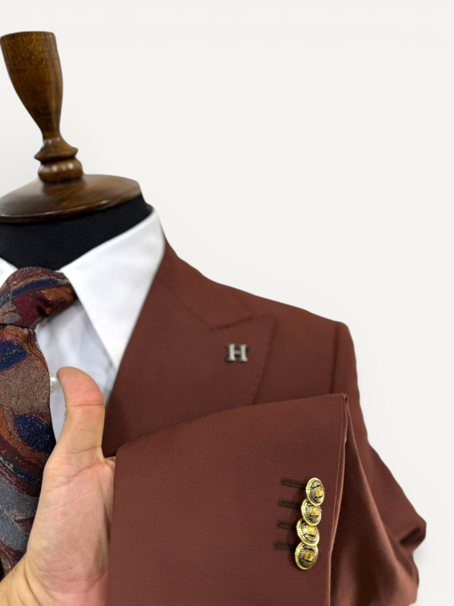 Prestige | Terakota Metal Düğmeli Kruvaze Takım Elbise 