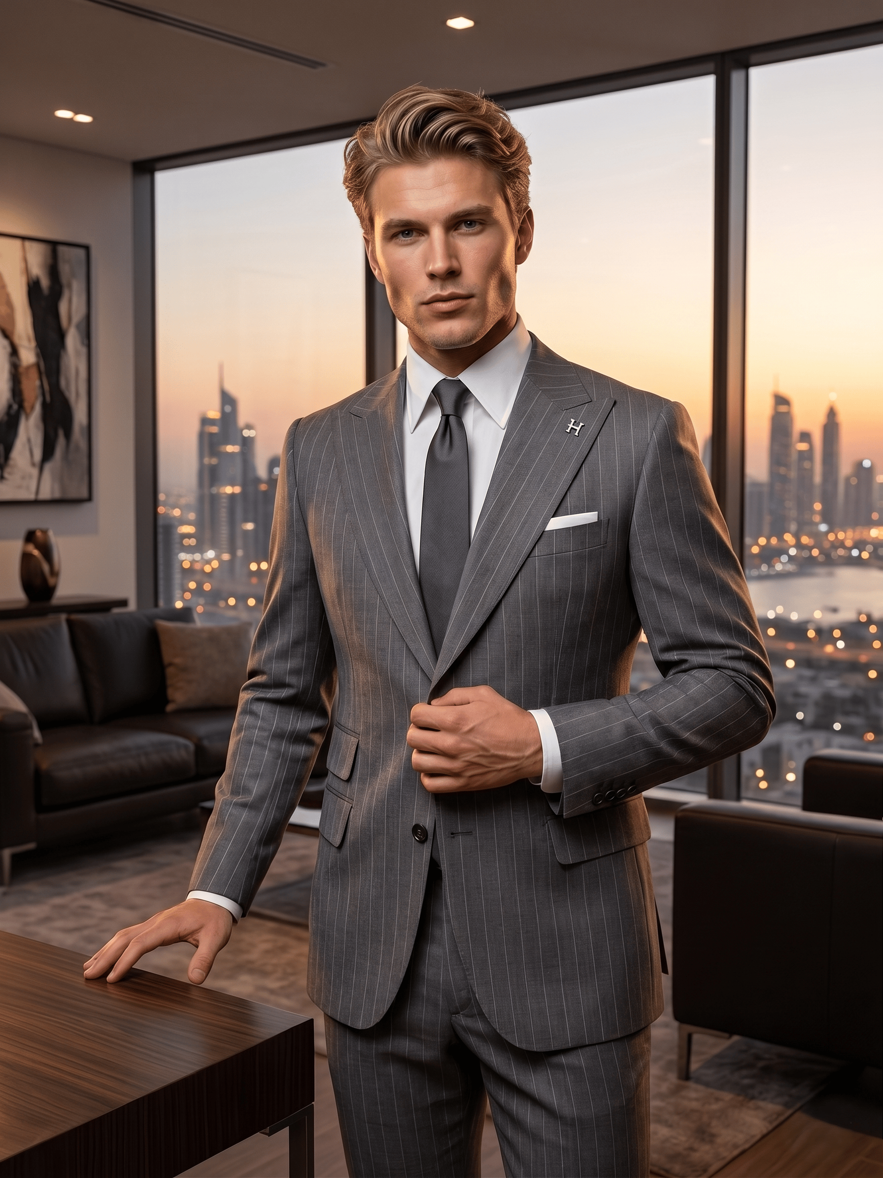 Royale | Mayfair Gri Çizgili Takım Elbise