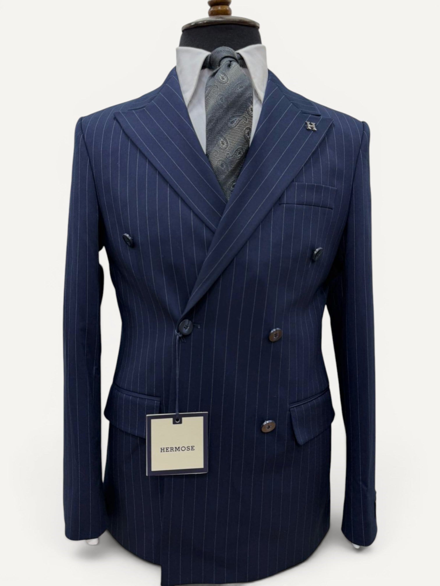 Sartorial | Derin Lacivert Çizgili Kruvaze Takım Elbise
