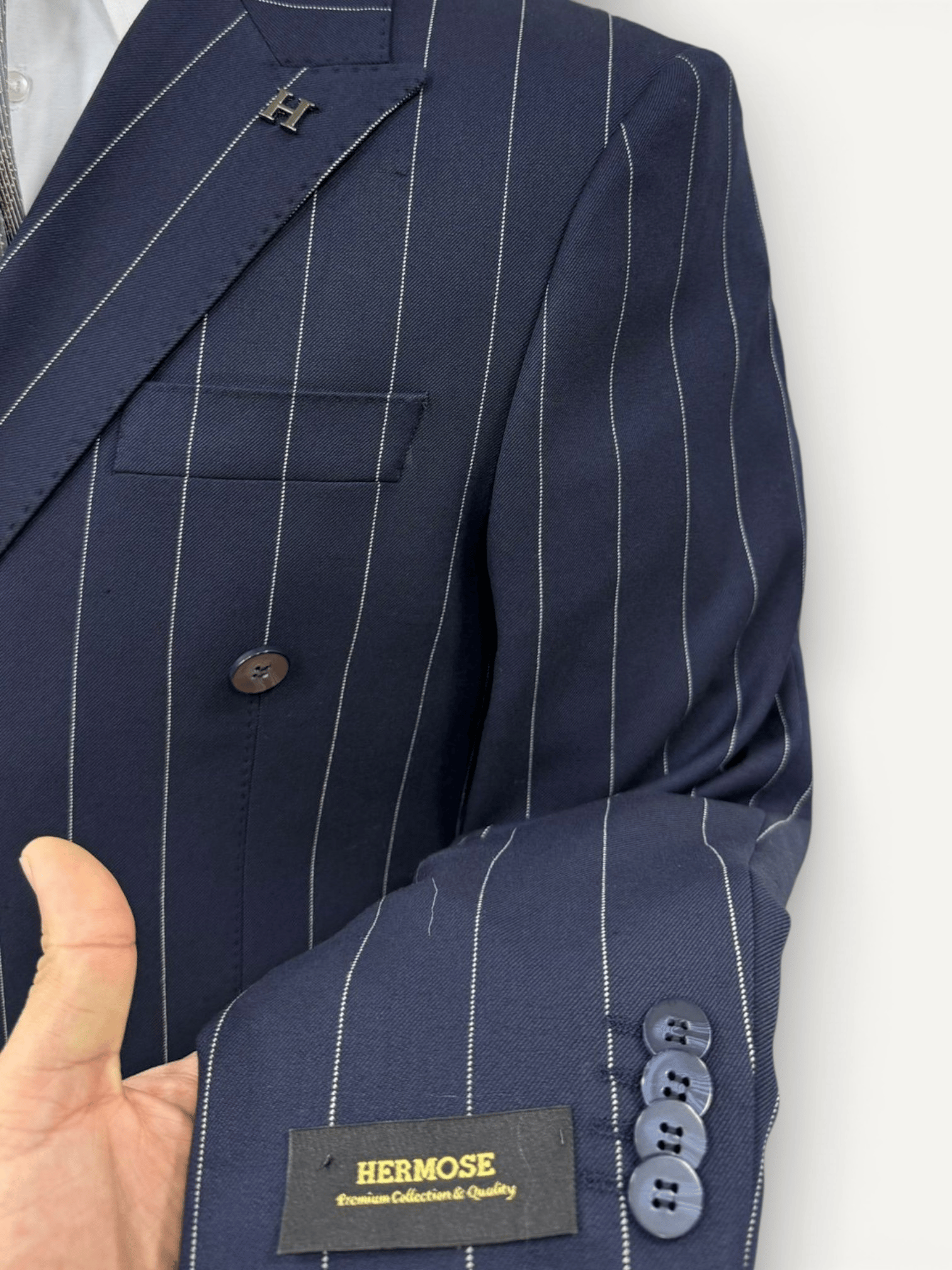 Sartorial | Derin Lacivert Çizgili Kruvaze Takım Elbise