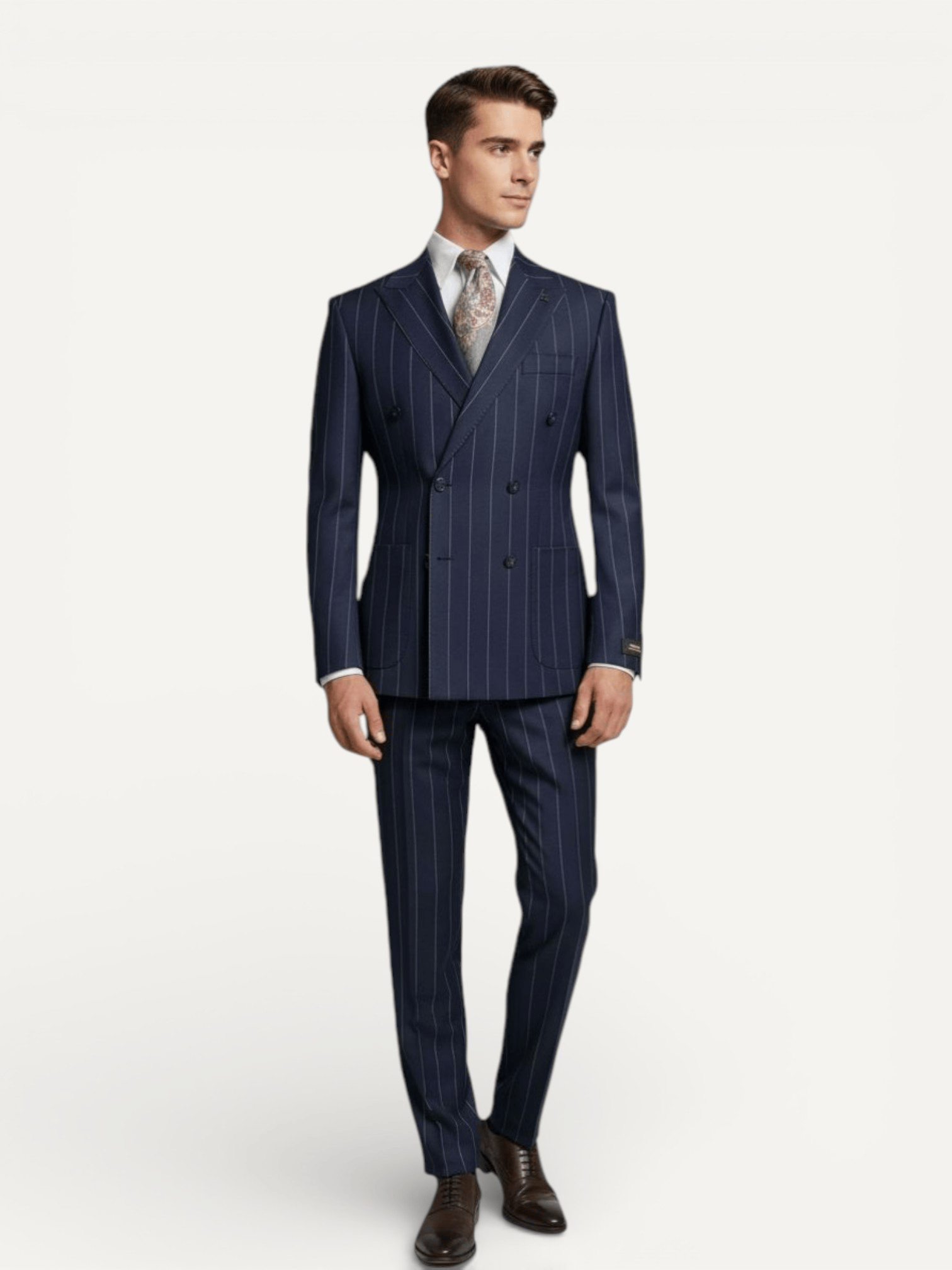 Sartorial | Derin Lacivert Çizgili Kruvaze Takım Elbise