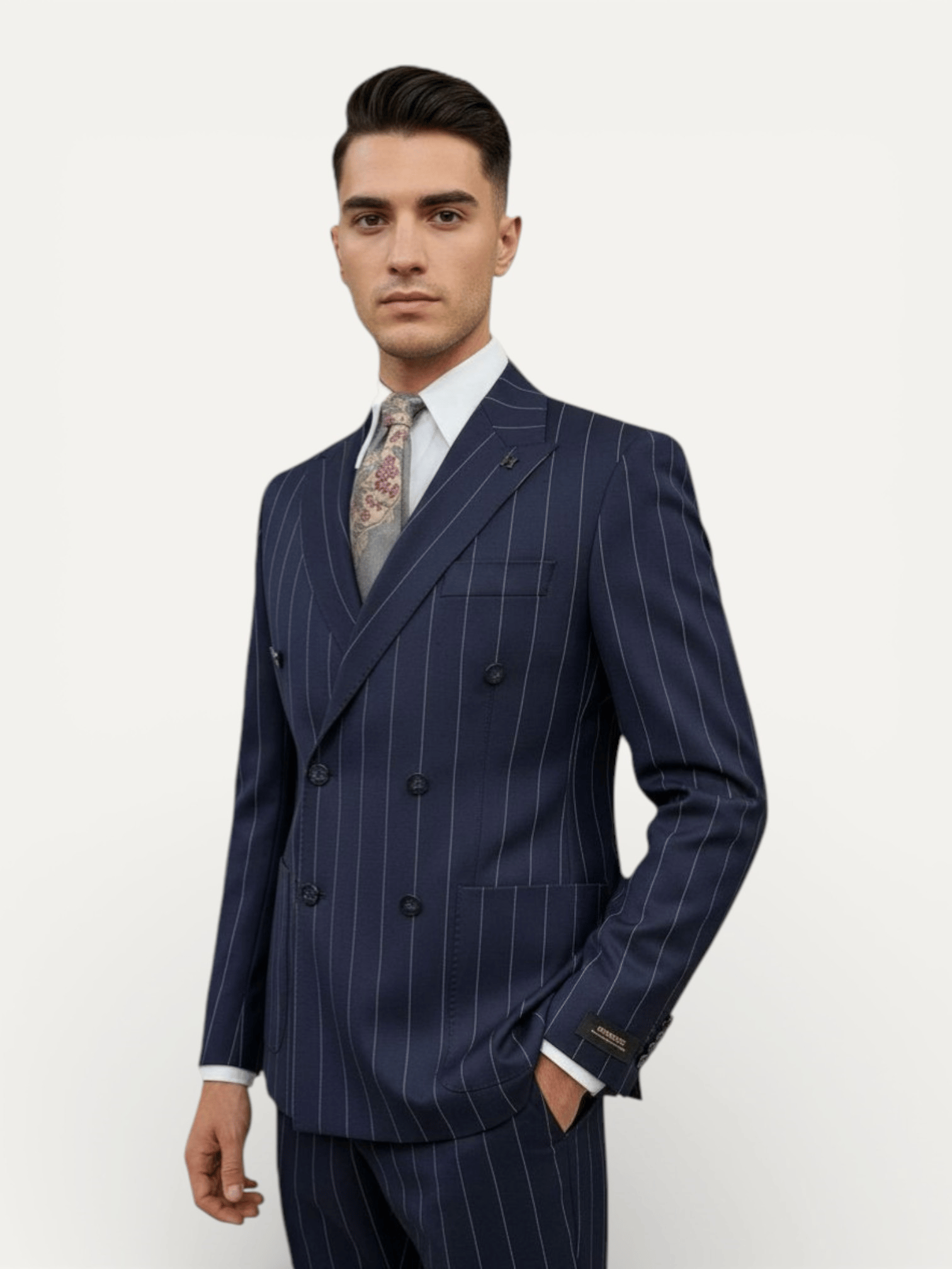 Sartorial | Derin Lacivert Çizgili Kruvaze Takım Elbise