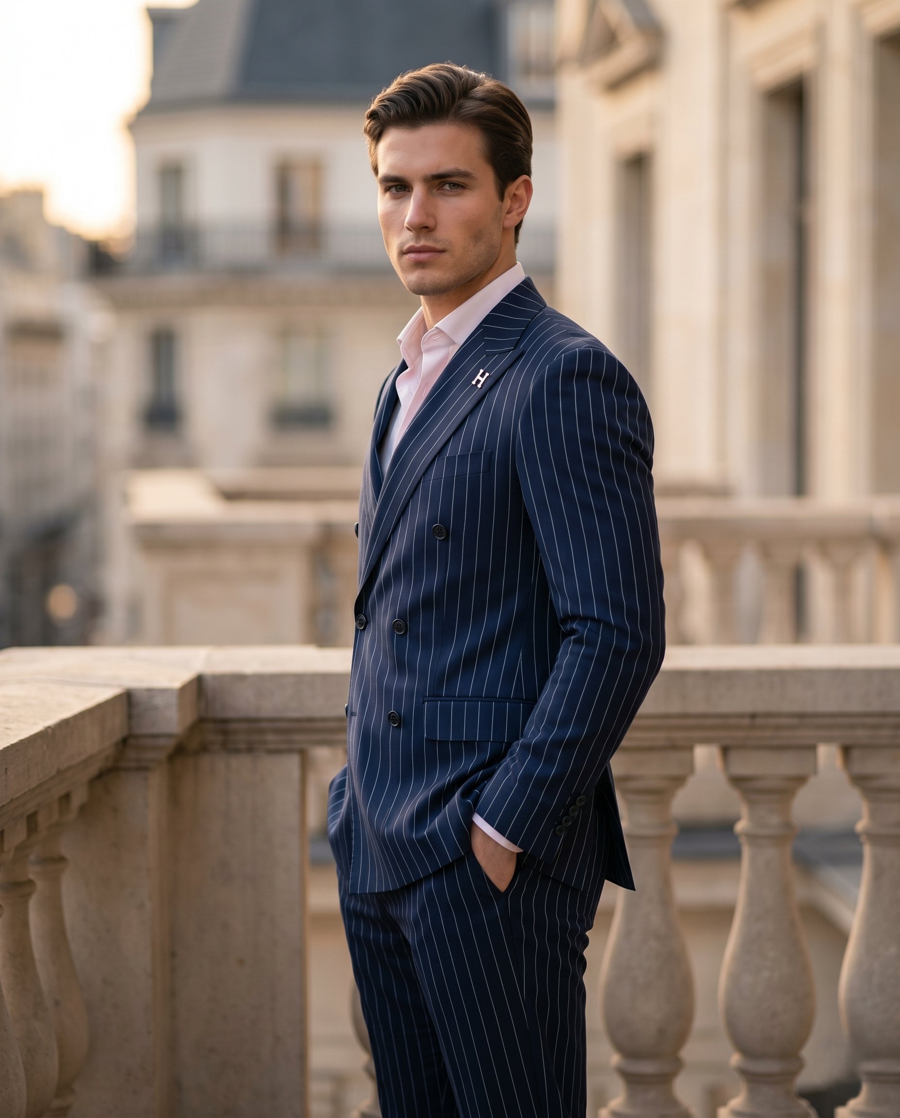 Sartorial | Derin Lacivert Çizgili Kruvaze Takım Elbise