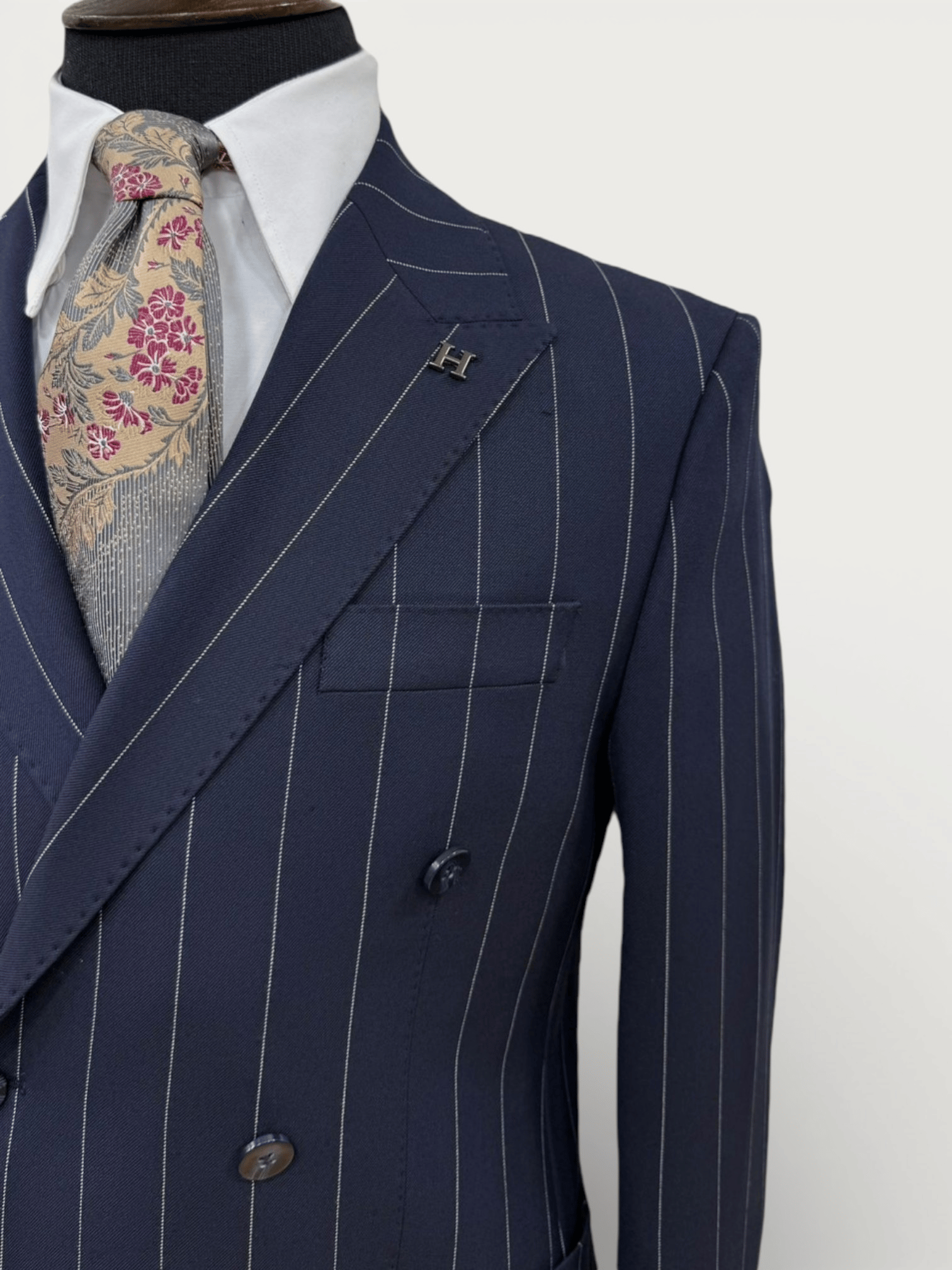 Sartorial | Derin Lacivert Çizgili Kruvaze Takım Elbise