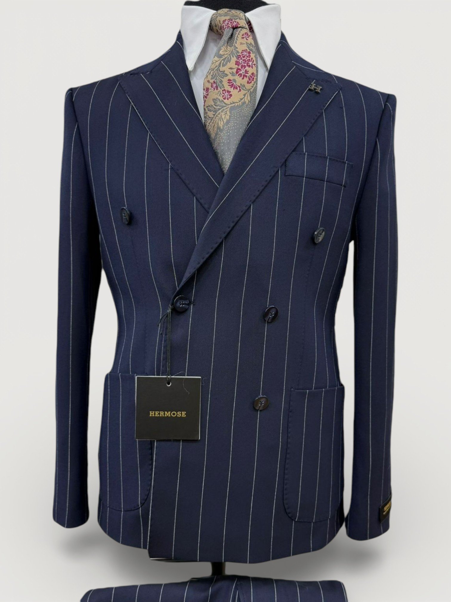 Sartorial | Derin Lacivert Çizgili Kruvaze Takım Elbise