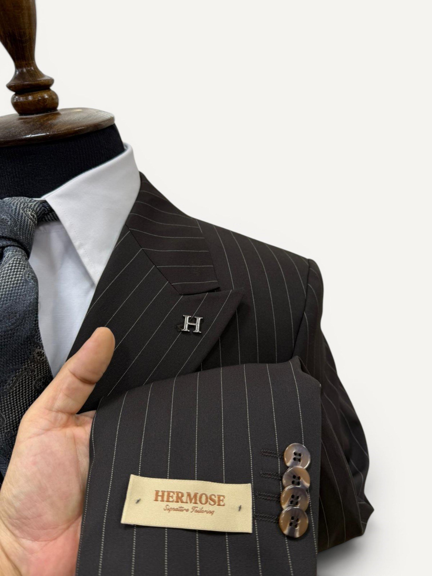 Sartorial | Espresso Kahve Çizgili Kruvaze Takım Elbise
