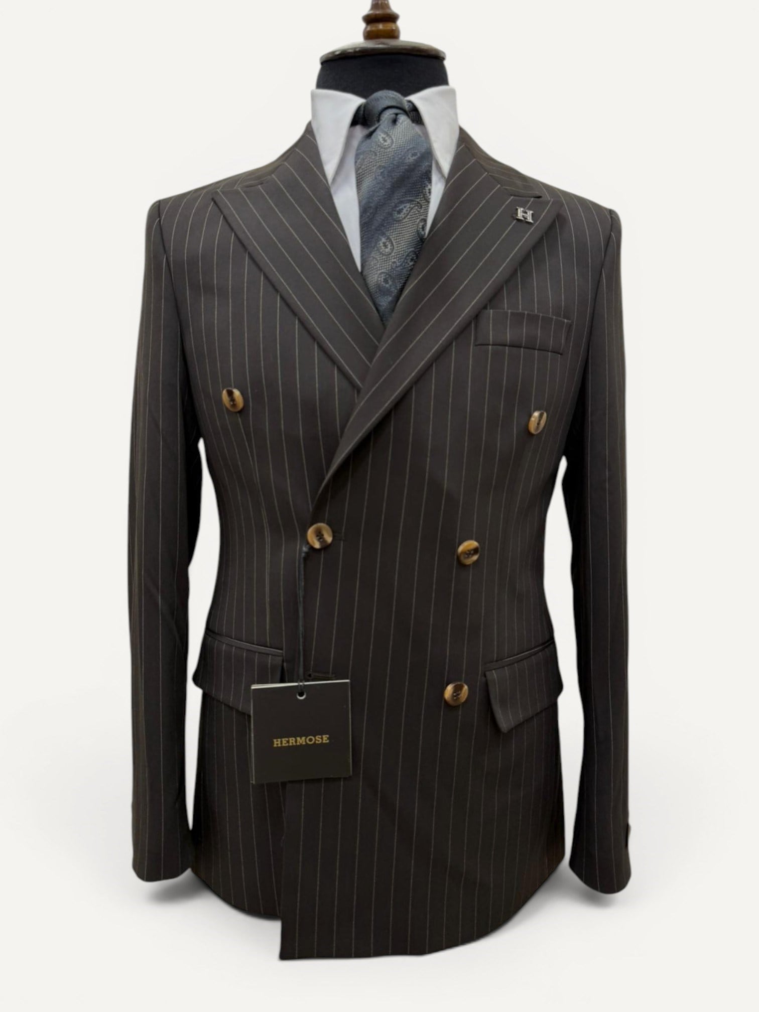 Sartorial | Espresso Kahve Çizgili Kruvaze Takım Elbise