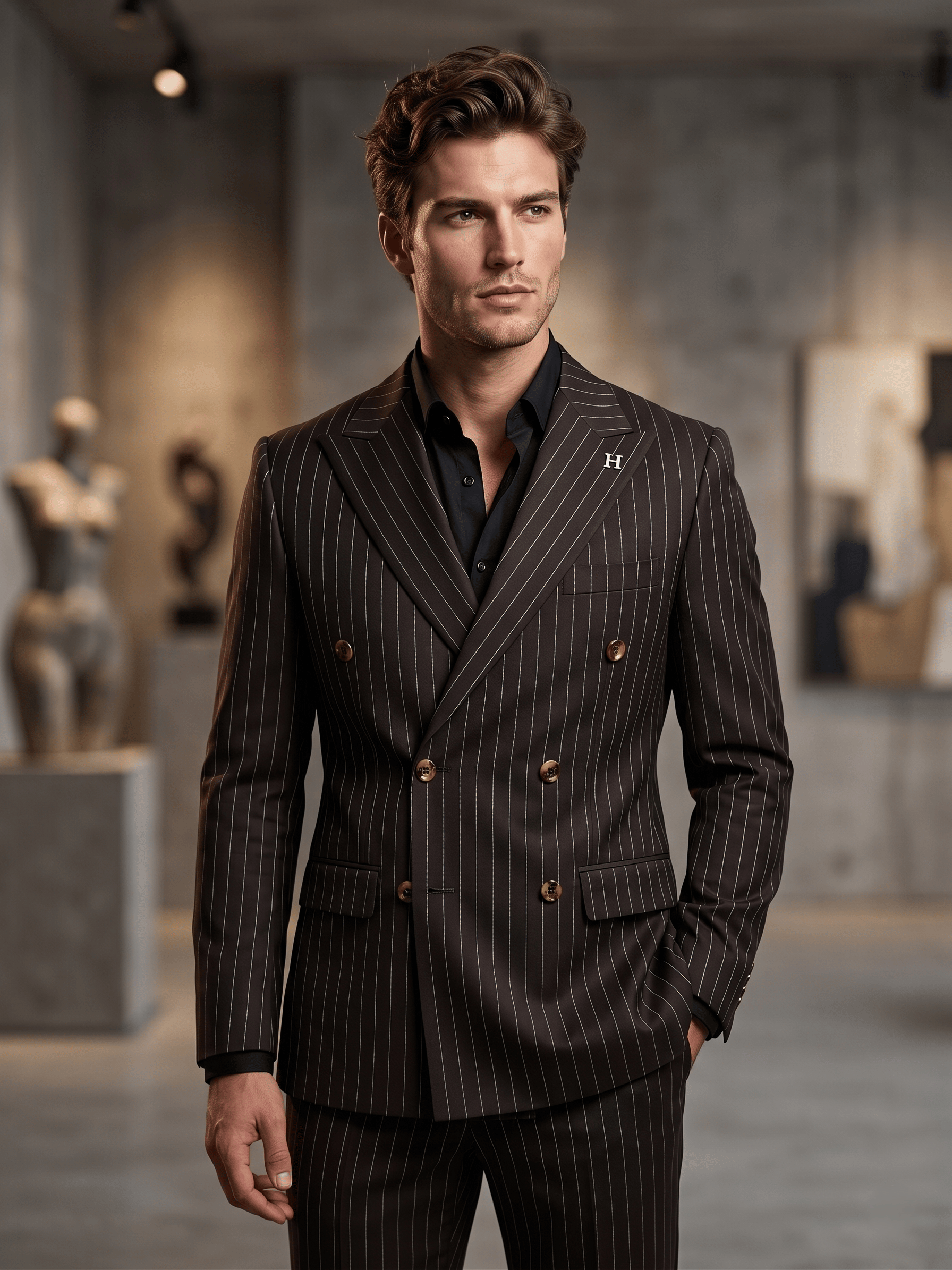 Sartorial | Espresso Kahve Çizgili Kruvaze Takım Elbise