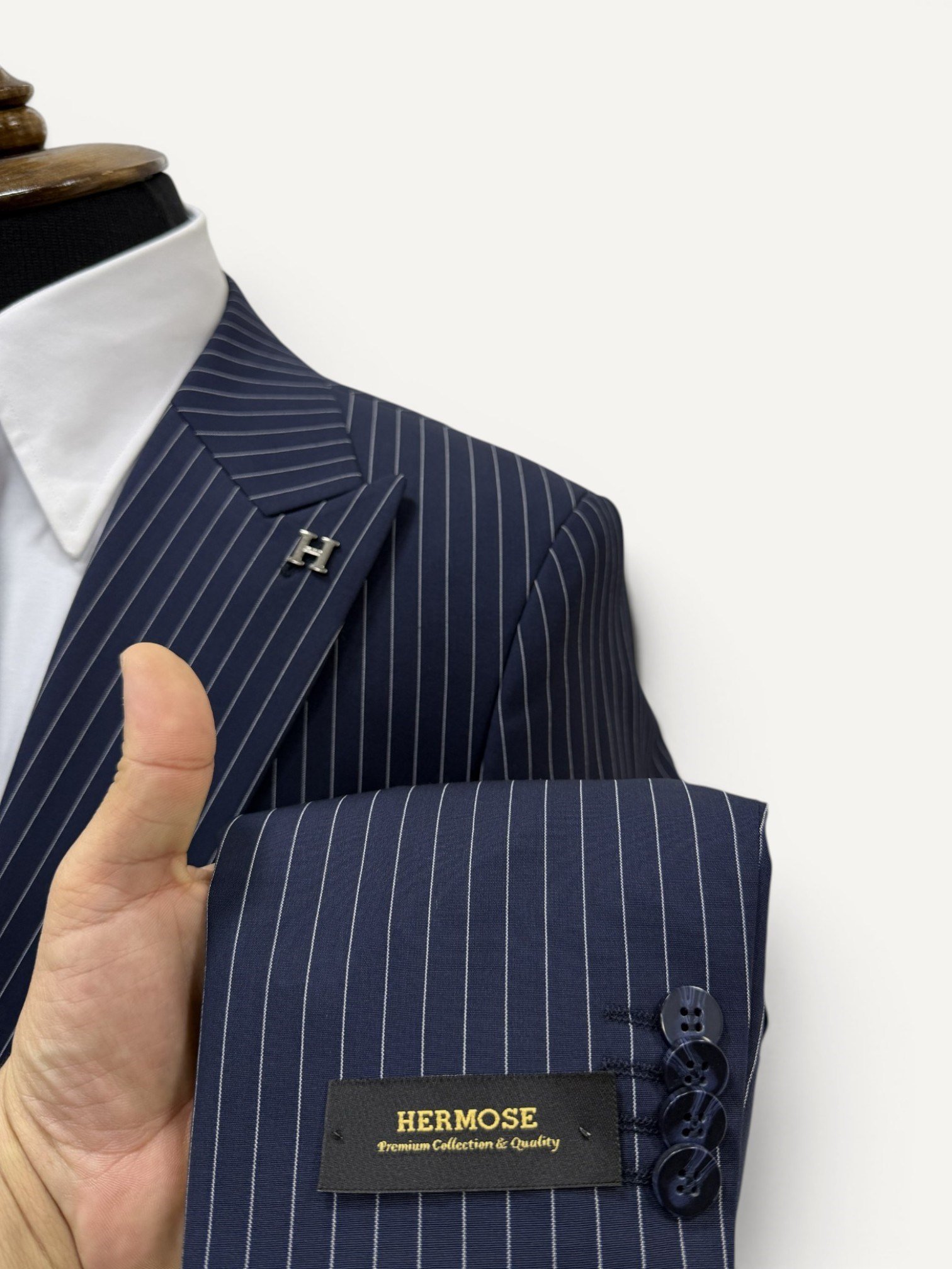 Sartorial | Gece Mavisi Çizgili Yelekli Takım Elbise 