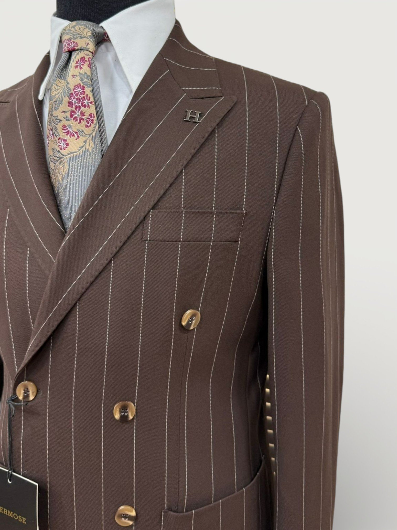 Sartorial | Kahverengi Çizgili Kruvaze Takım Elbise