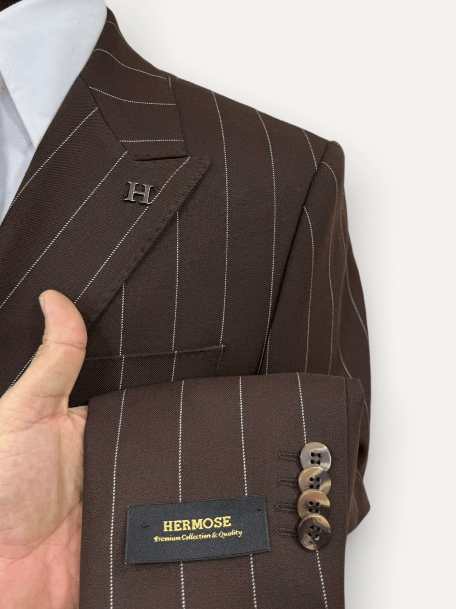 Sartorial | Kahverengi Çizgili Kruvaze Takım Elbise