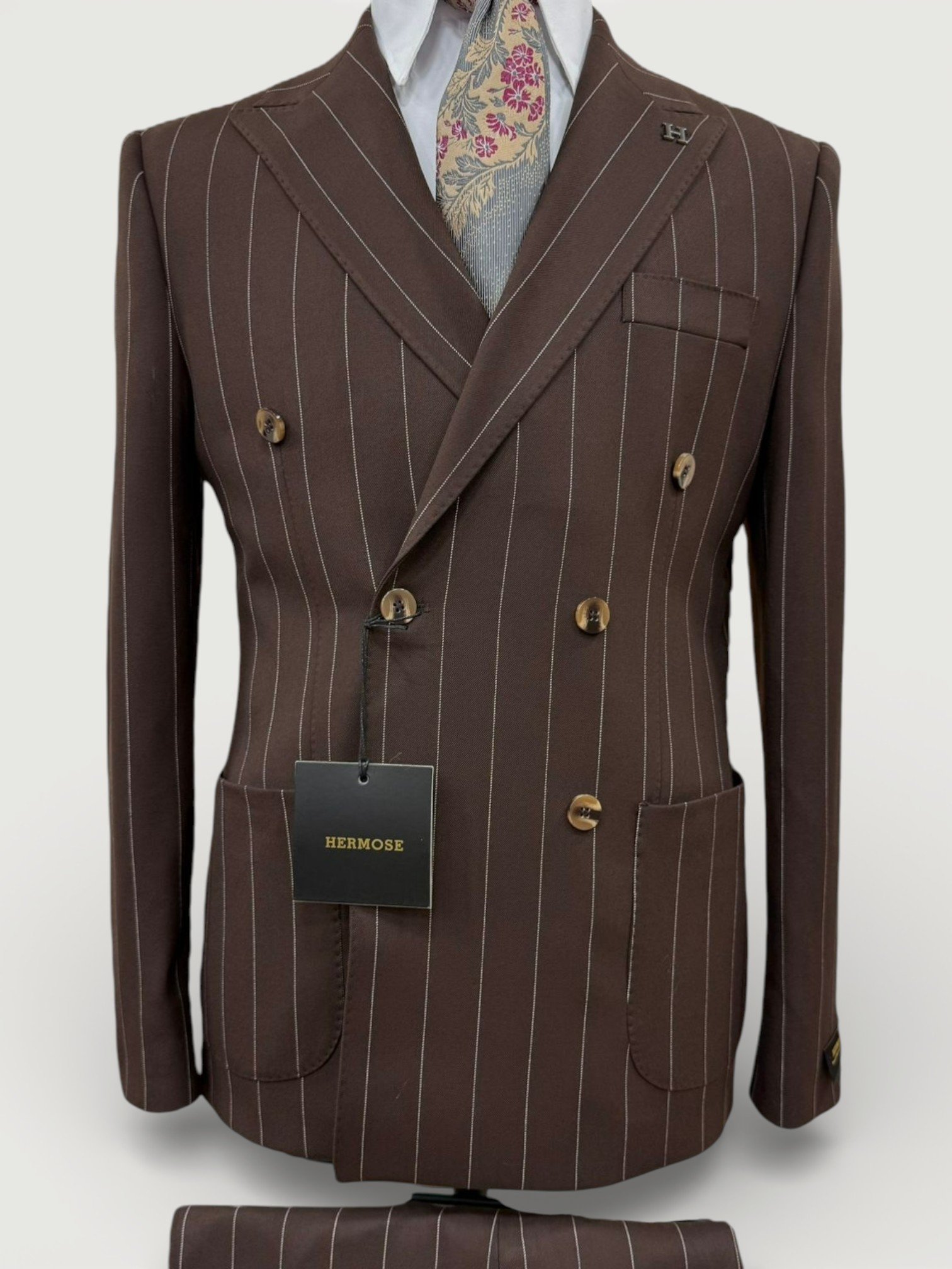Sartorial | Kahverengi Çizgili Kruvaze Takım Elbise