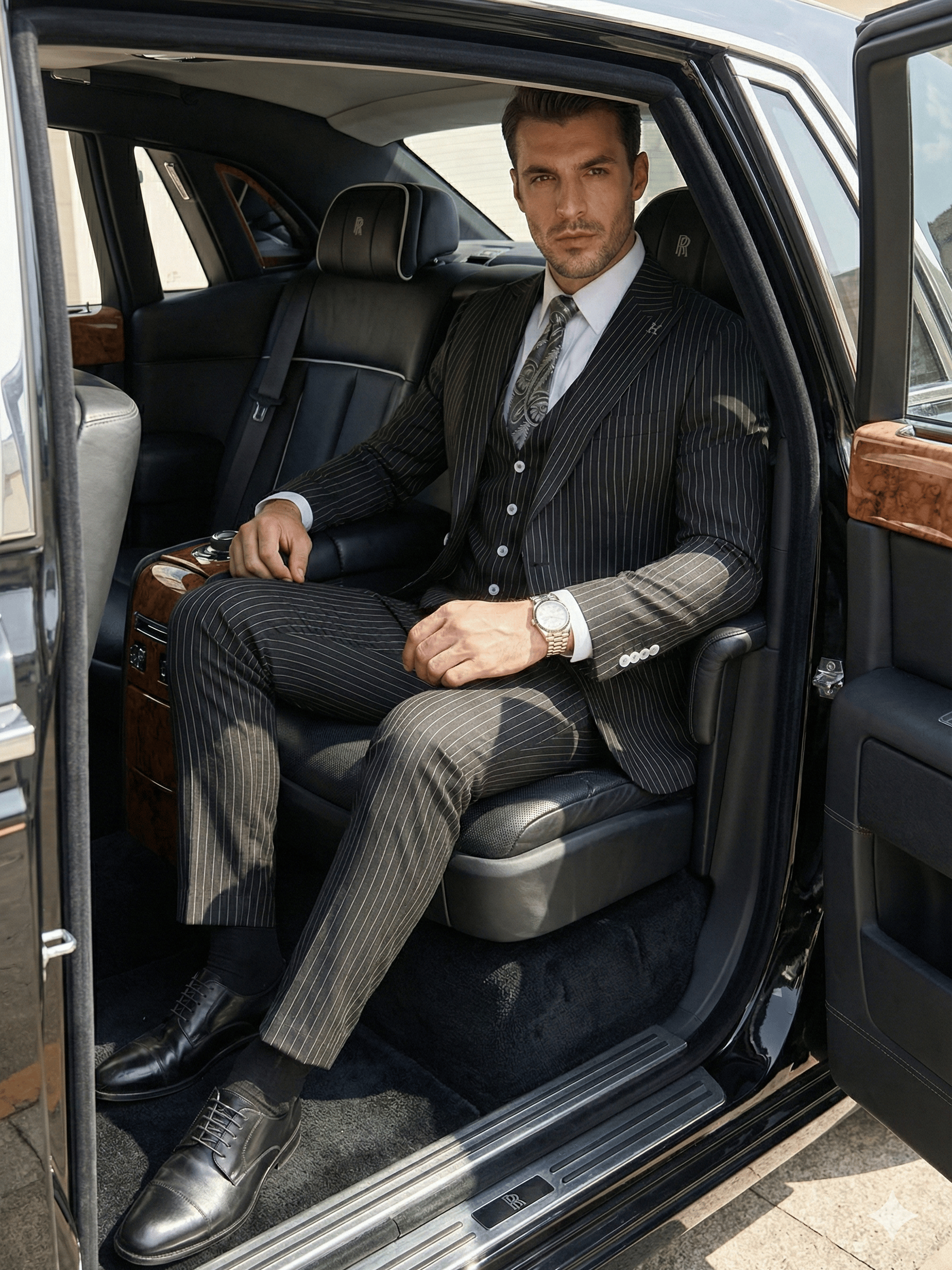 Sartorial | Onyx Siyah Çizgili Yelekli Takım Elbise