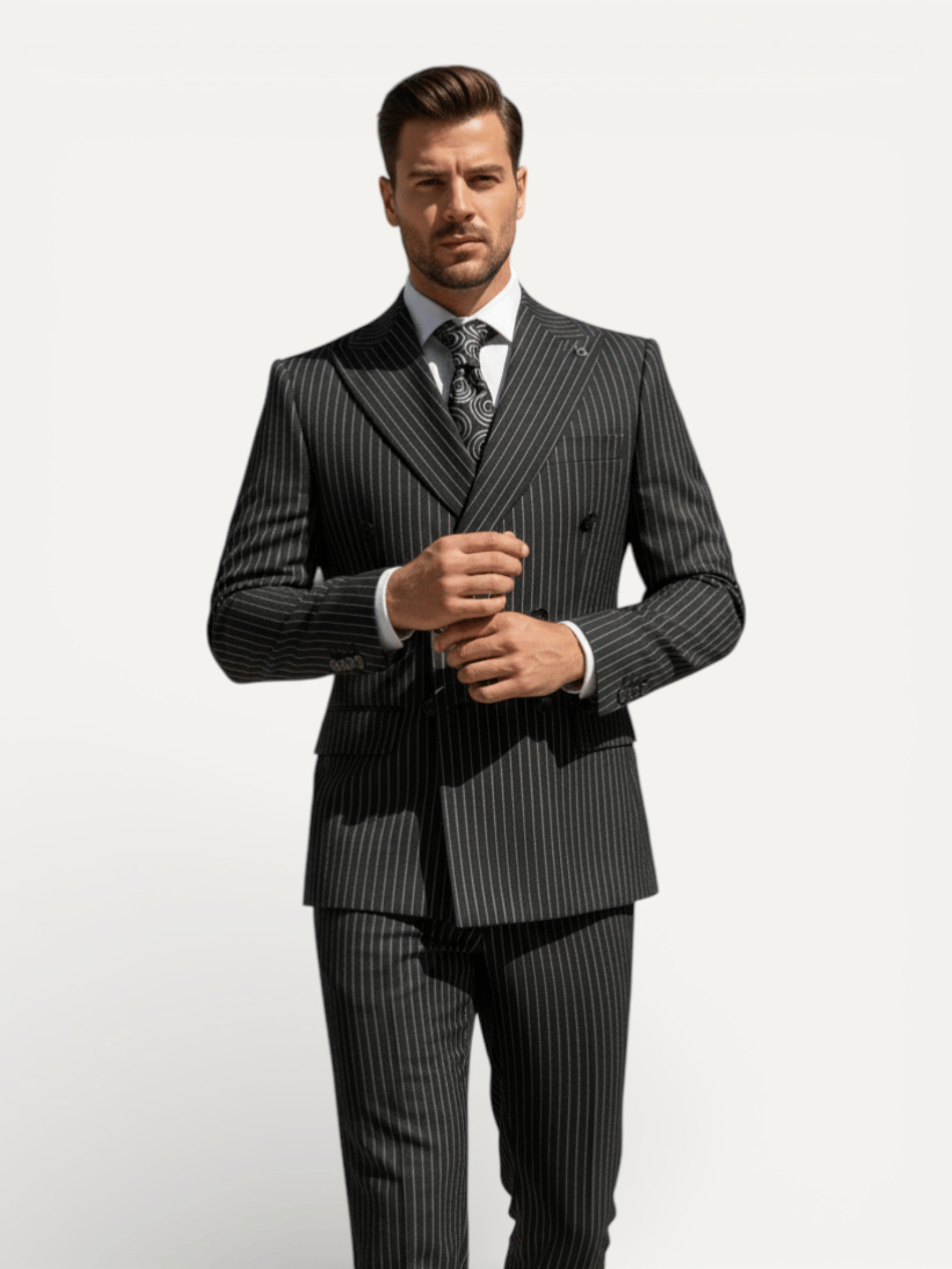 Sartorial | Onyx Siyah Kruvaze Çizgili Takım Elbise