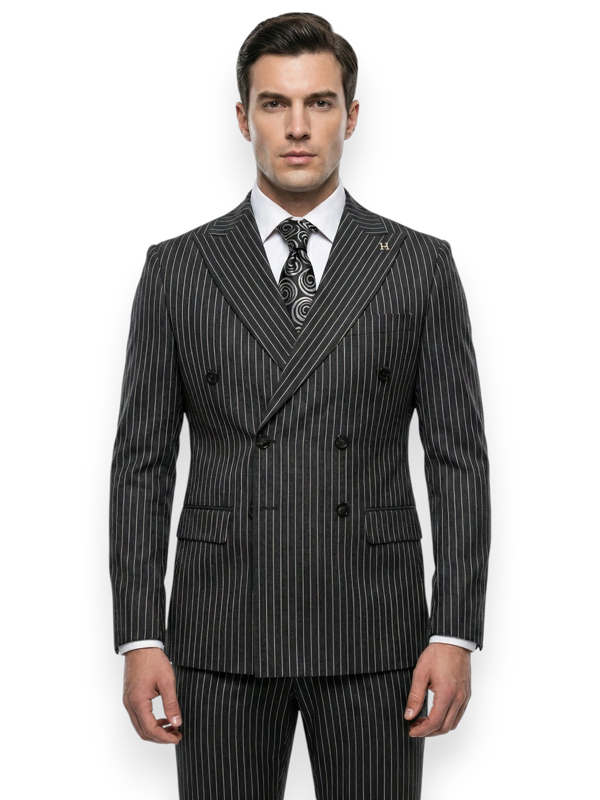 Sartorial | Onyx Siyah Kruvaze Çizgili Takım Elbise