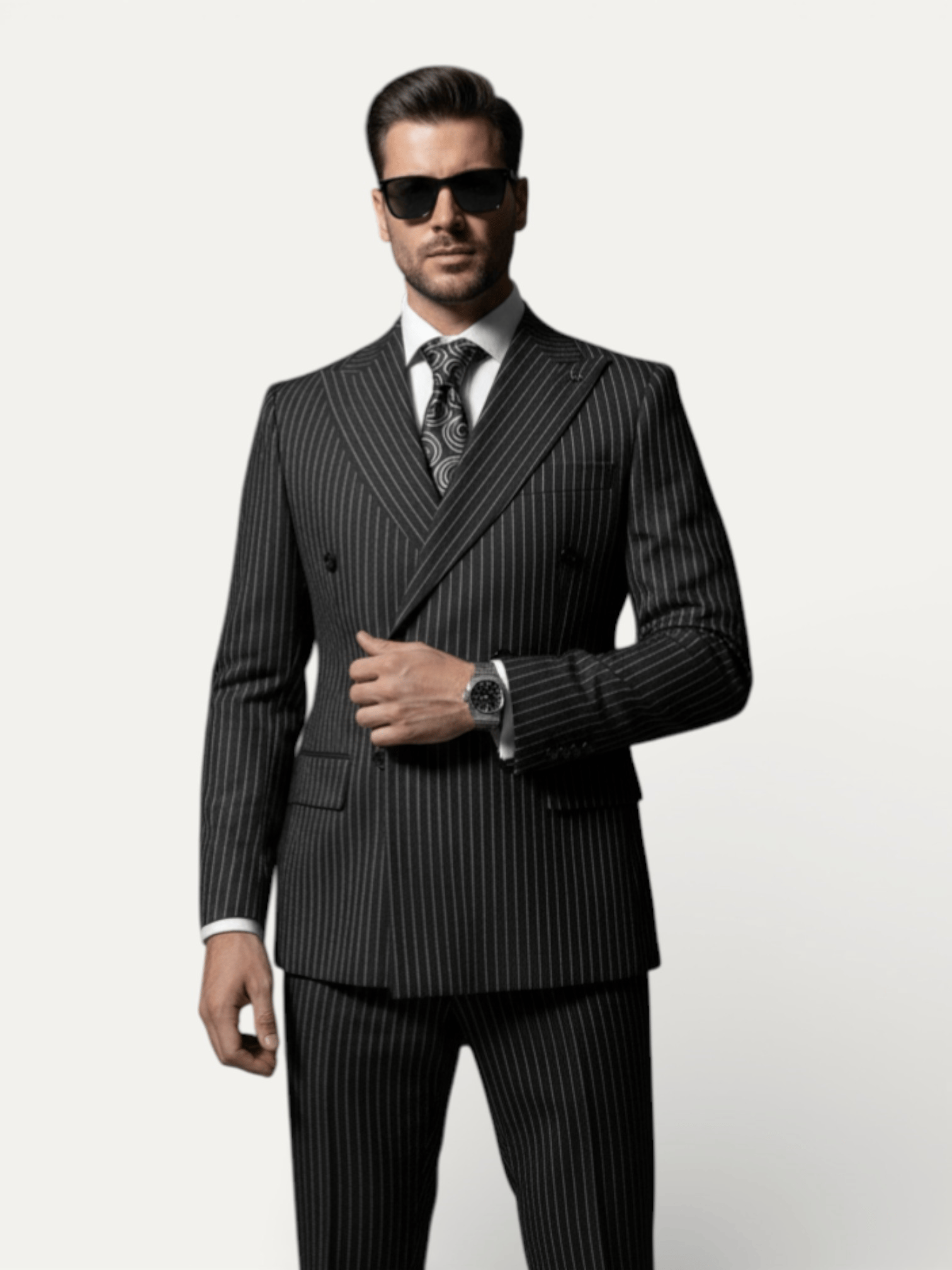 Sartorial | Onyx Siyah Kruvaze Çizgili Takım Elbise