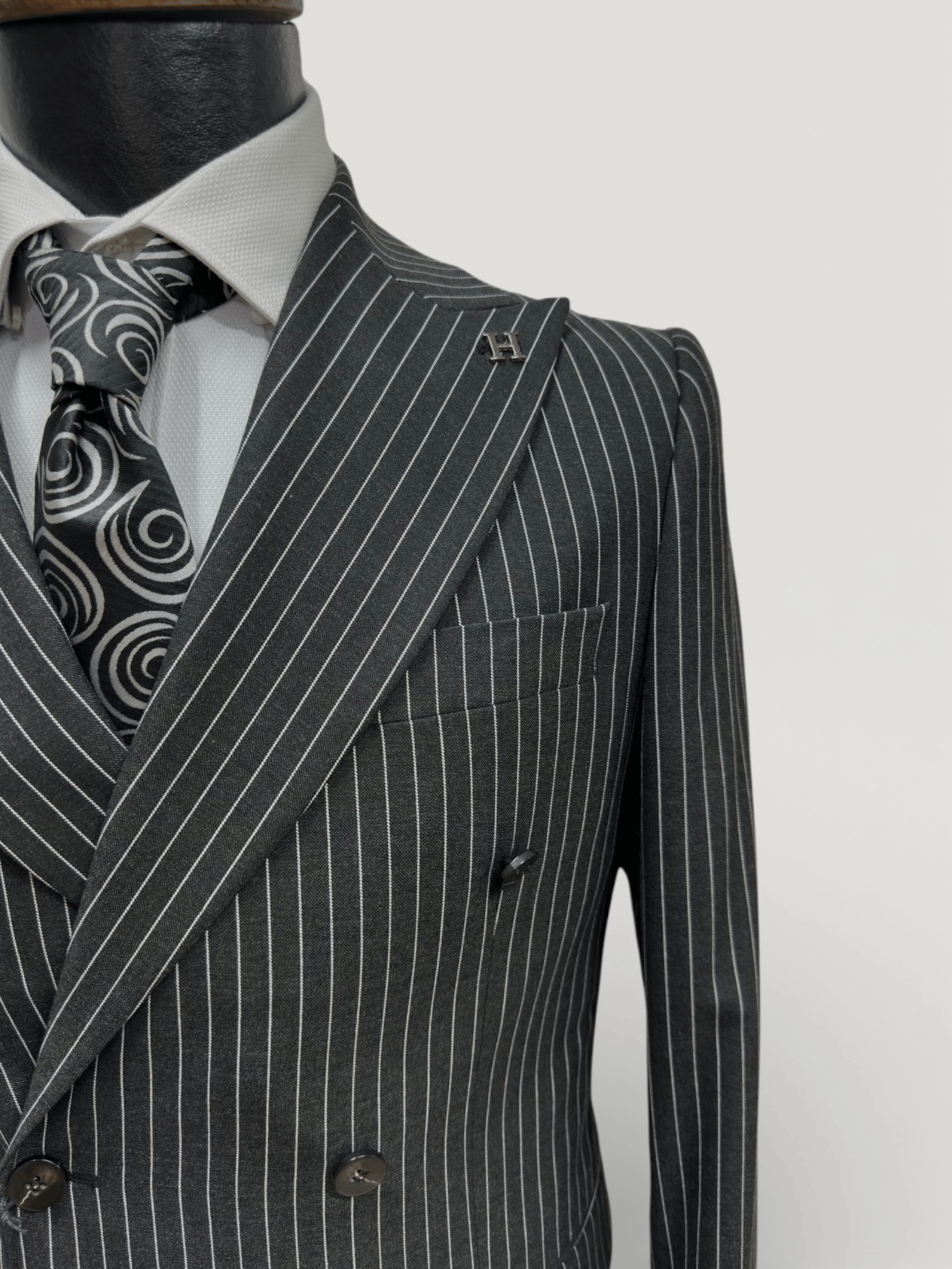 Sartorial | Onyx Siyah Kruvaze Çizgili Takım Elbise