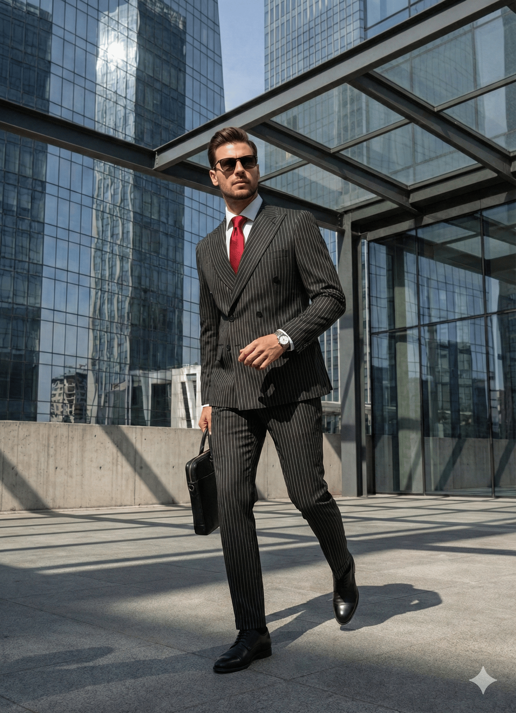 Sartorial | Onyx Siyah Kruvaze Çizgili Takım Elbise