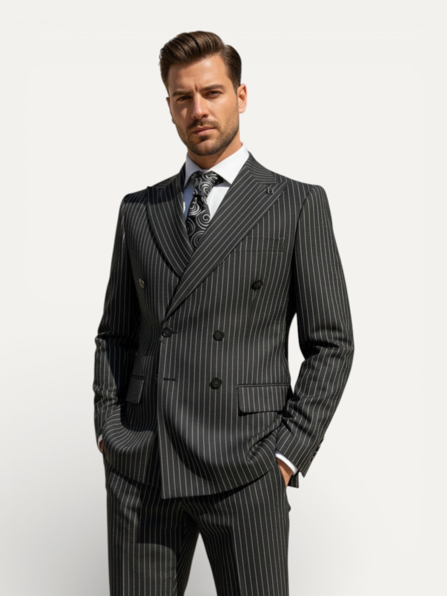 Sartorial | Onyx Siyah Kruvaze Çizgili Takım Elbise