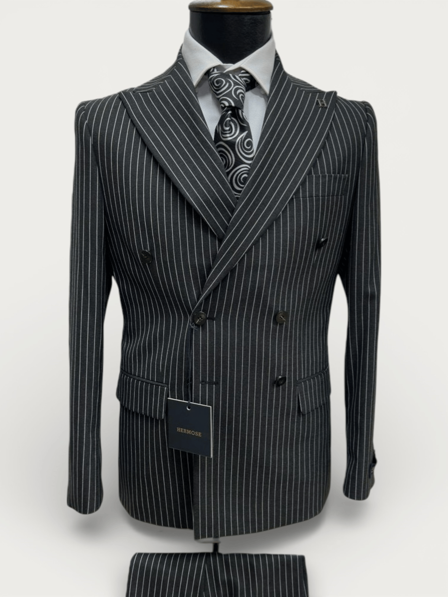Sartorial | Onyx Siyah Kruvaze Çizgili Takım Elbise
