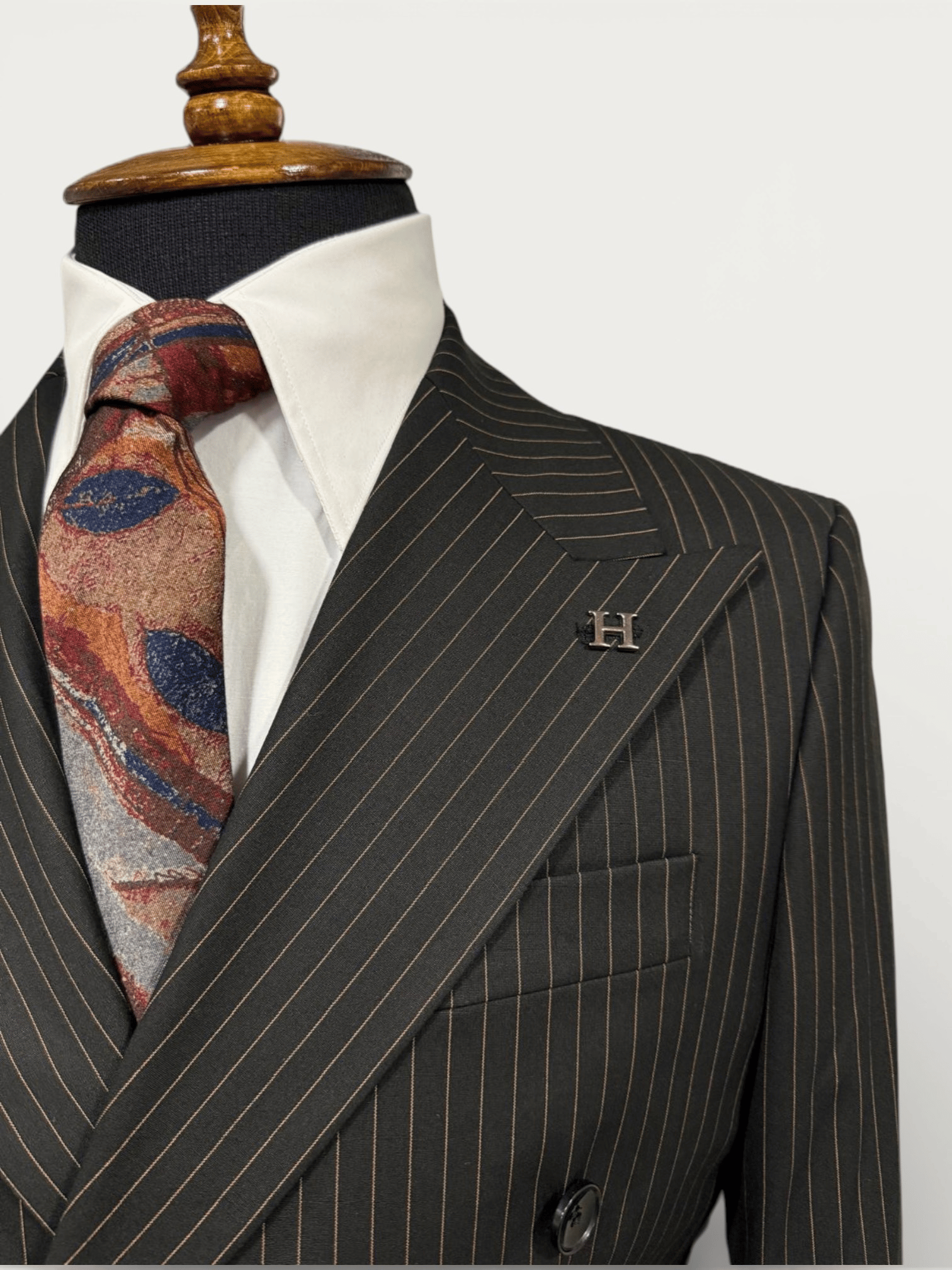 Sartorial | Onyx Siyah Terakota Çizgili Kruvaze Takım Elbise