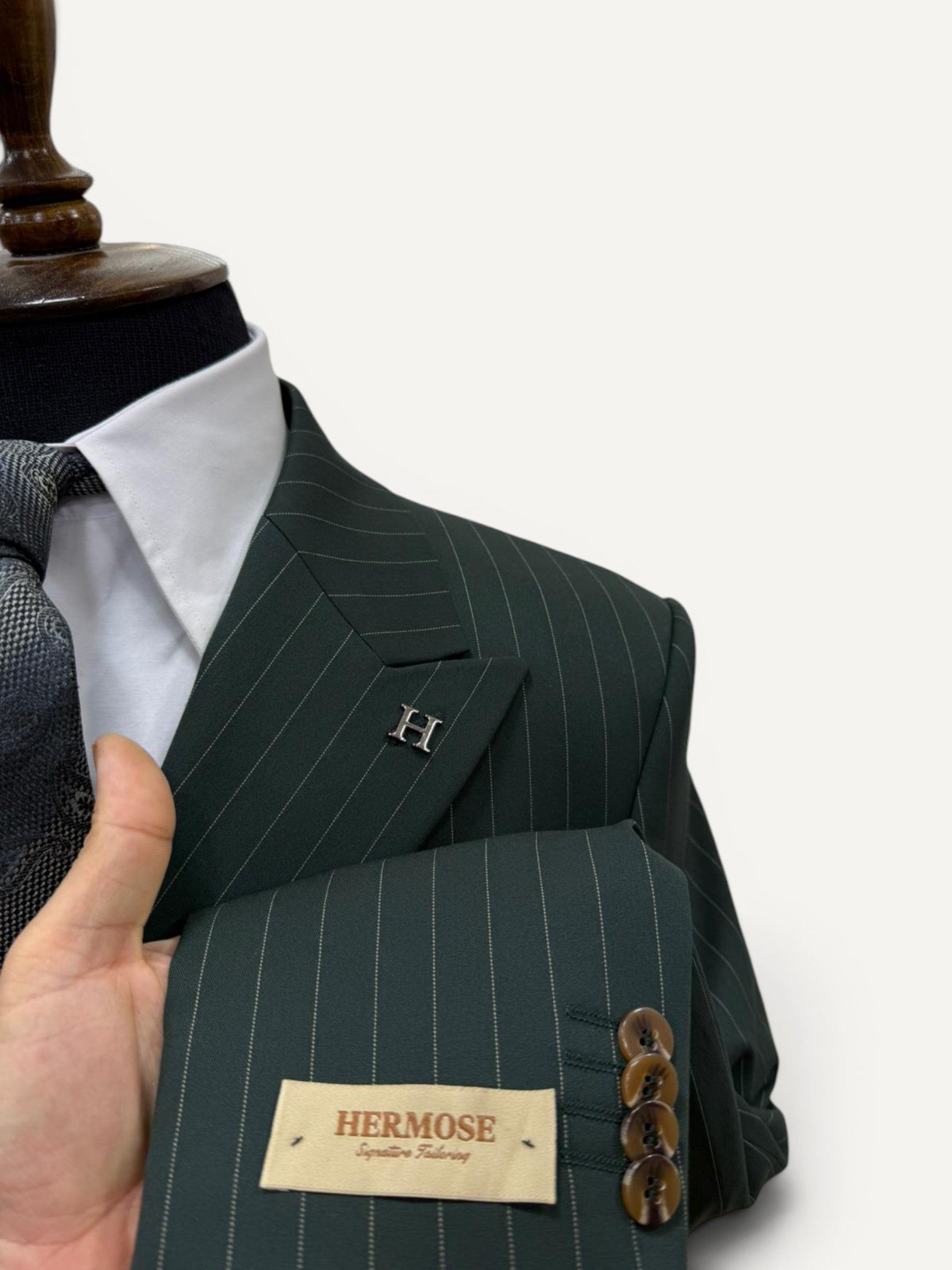 Sartorial | Zümrüt Yeşil Çizgili Kruvaze Takım Elbise