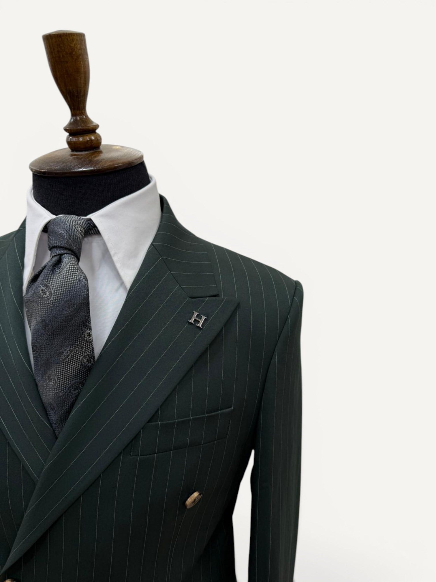 Sartorial | Zümrüt Yeşil Çizgili Kruvaze Takım Elbise