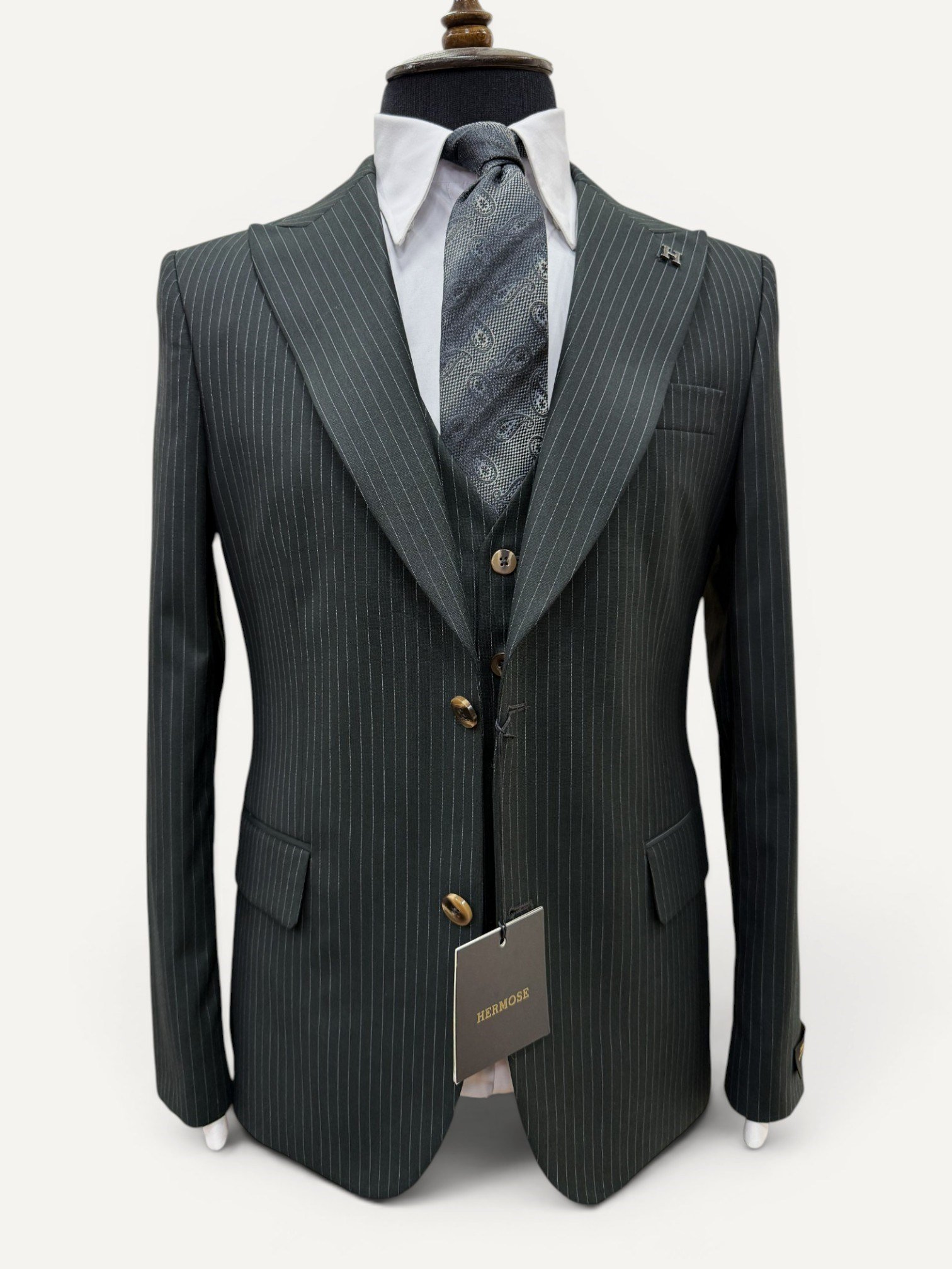 Sartorial | Zümrüt Yeşili Çizgili Takım Elbise