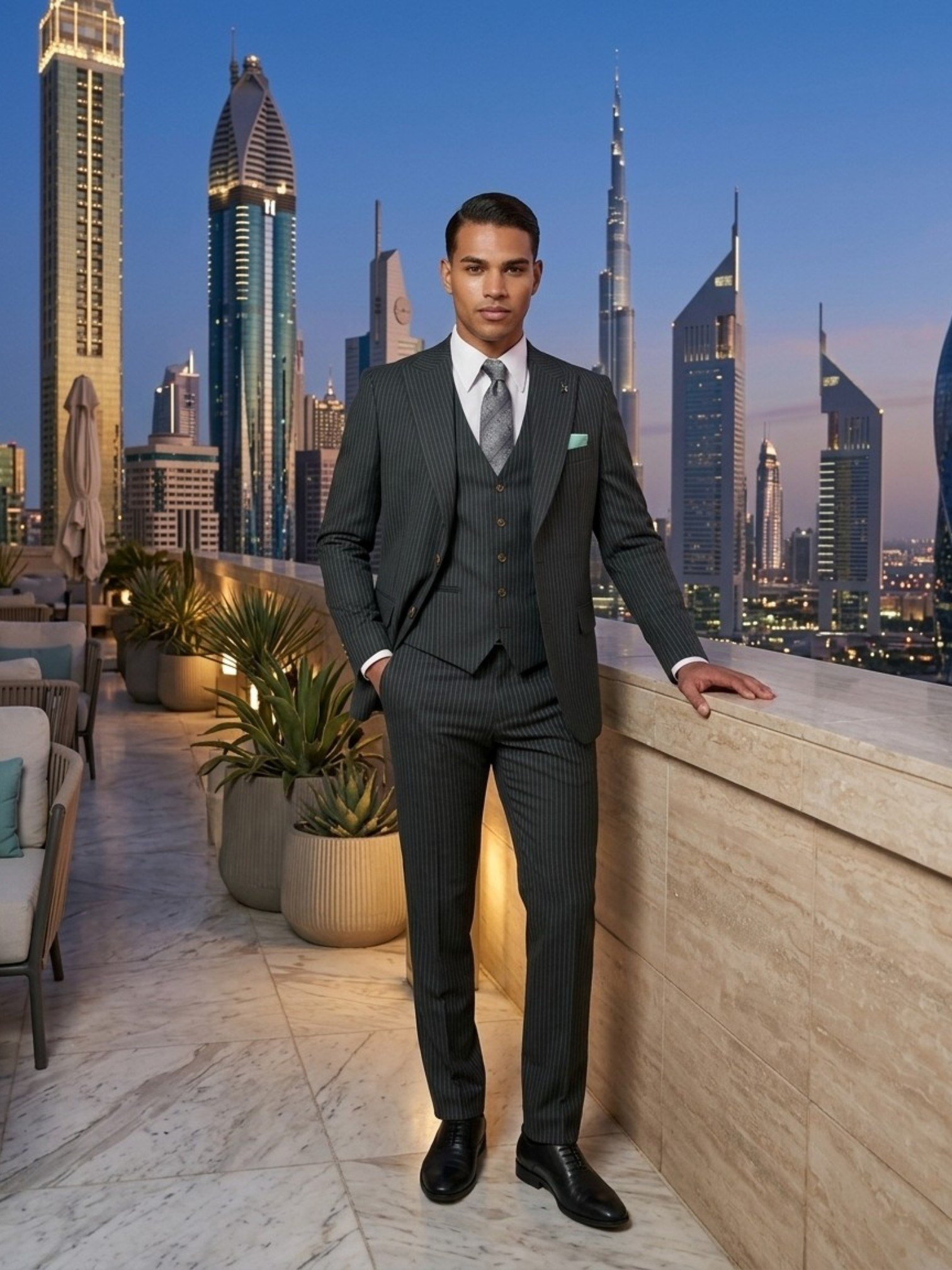 Sartorial | Zümrüt Yeşili Çizgili Takım Elbise