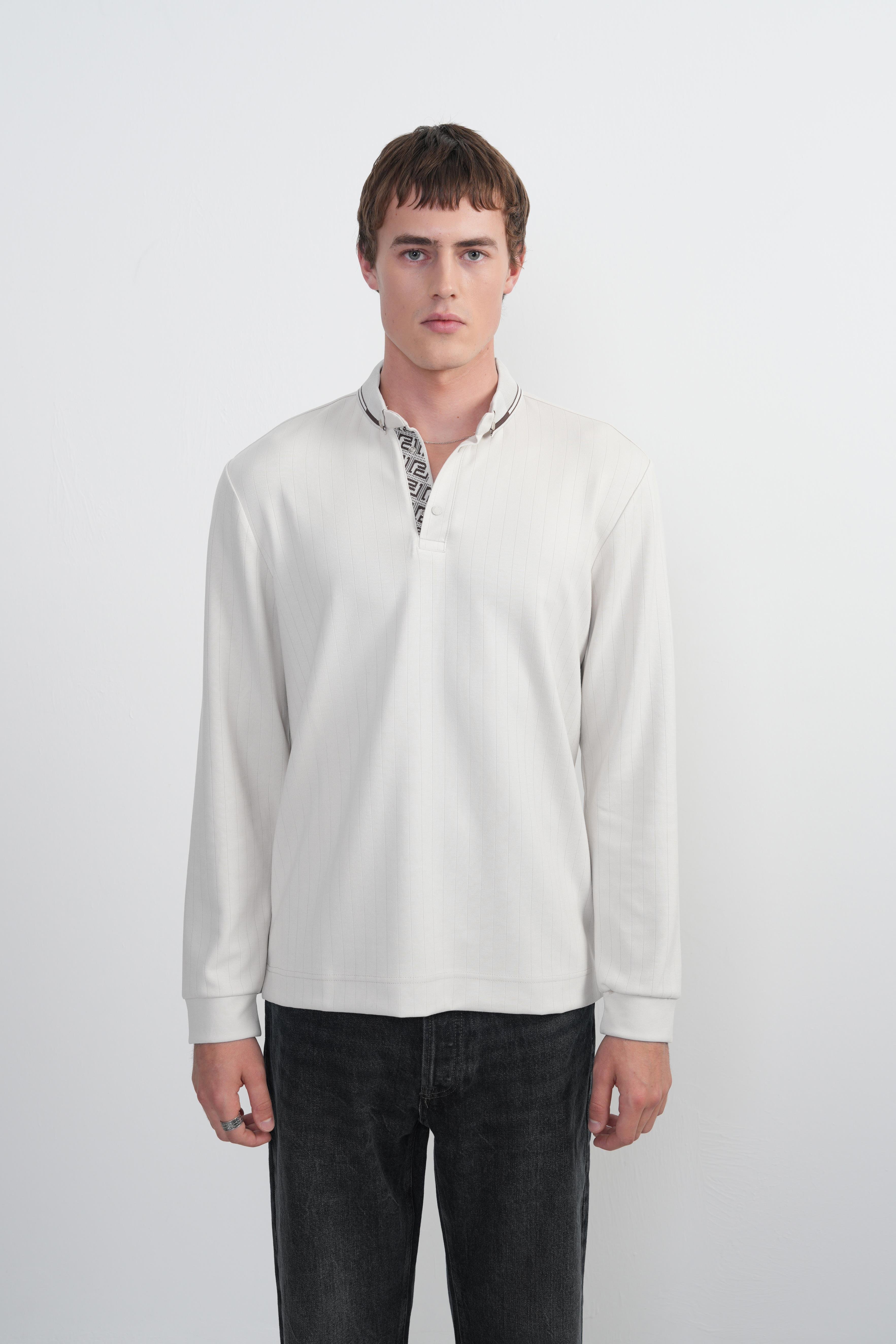 Erkek Çıtçıtlı Uzun Kollu Krem Polo Yaka Tişört