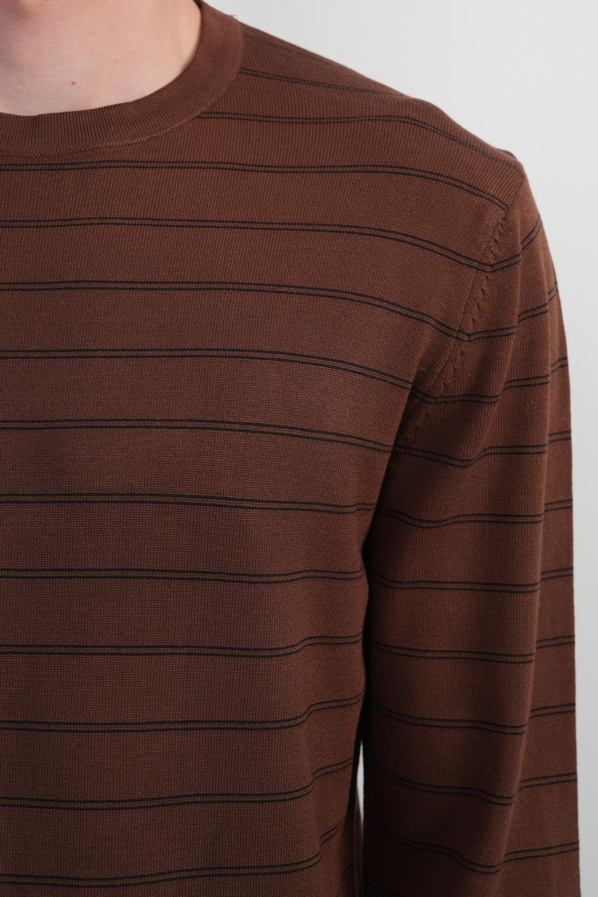 Erkek Çizgili Bisiklet Yaka Salaş Kahve Sweatshirt