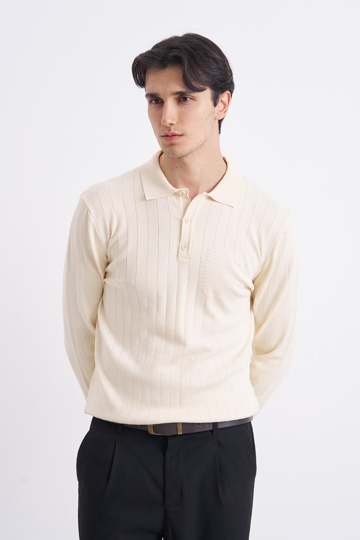 Erkek Polo Yaka Tişört - Krem (4460)