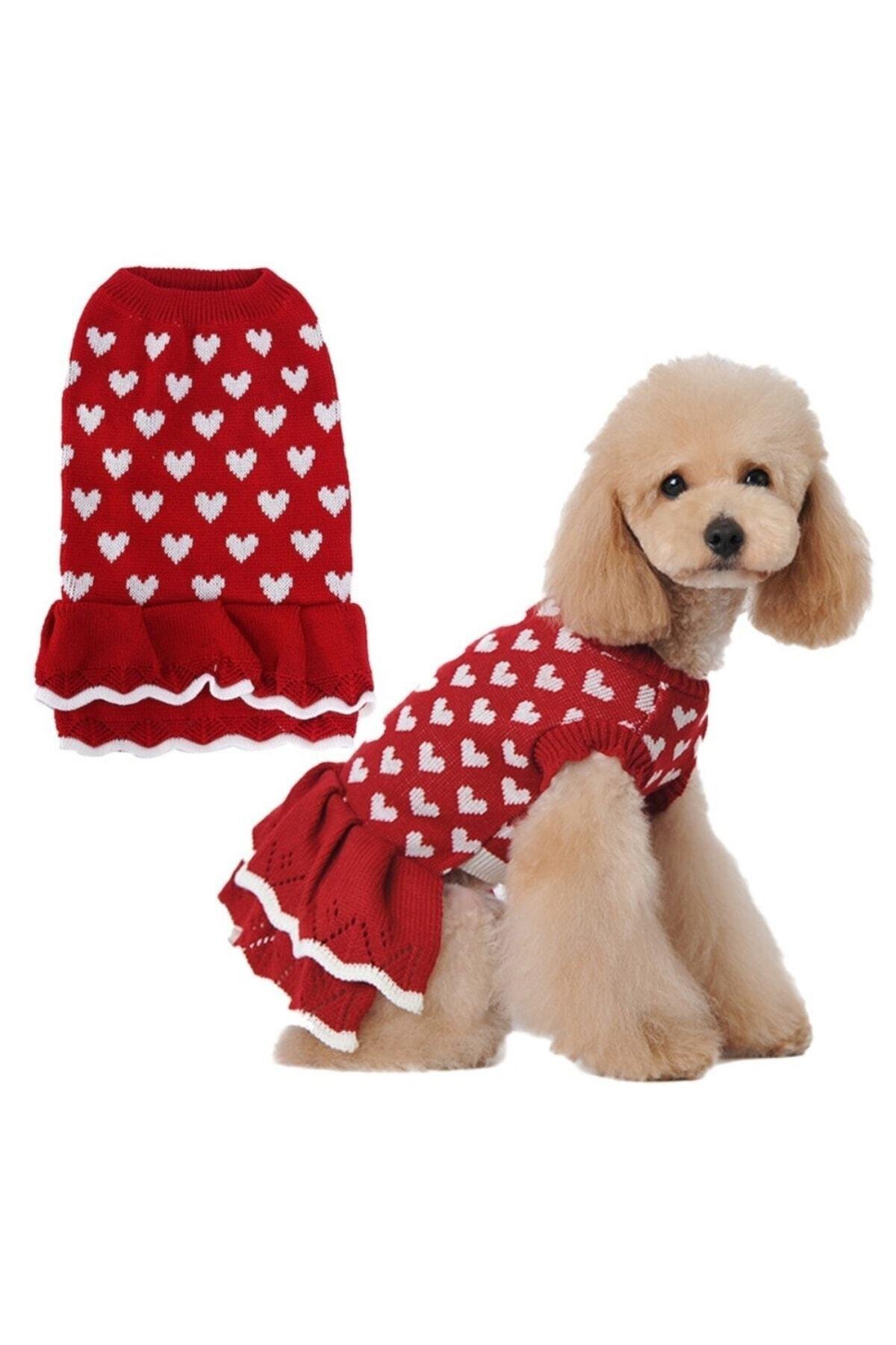 Kedi Köpek Kıyafeti & Elbisesi Kırmızı Kalpli Elbise Heart Dress