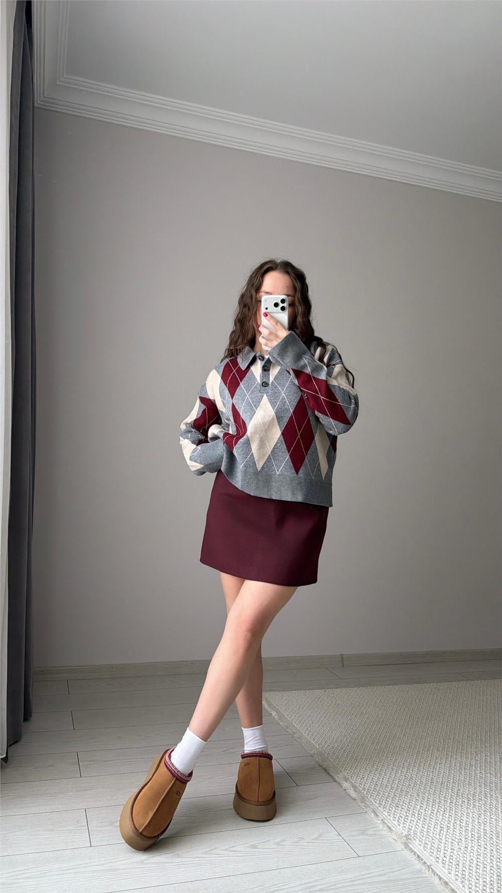 Orj. Marka Bordo Mini Etek